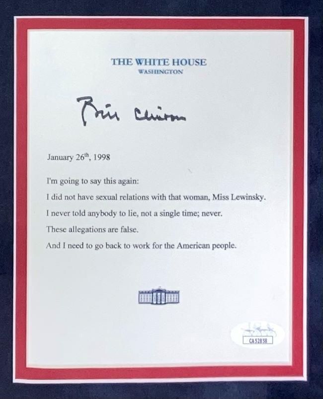 Authentic Bill Clinton Signed Framed White House Letter with Monica Lewinsky Reference - JSA Certified - Perfect for Political Memorabilia Collectors & History Enthusiasts