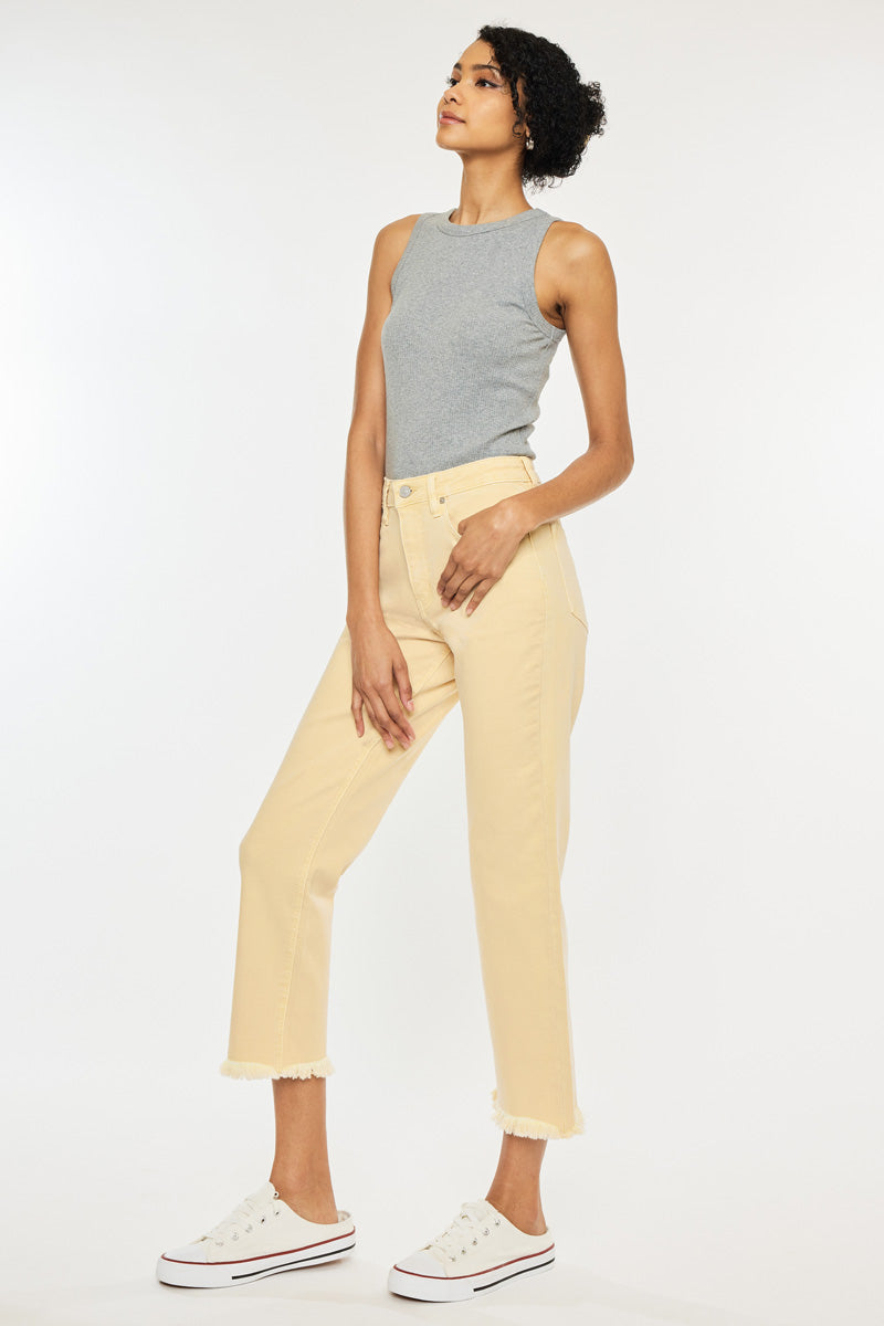 Peppermint High Rise Cropped Straight Leg Jeans for Women - Trendy Stretch Denim Pants for Casual Wear & Street Style