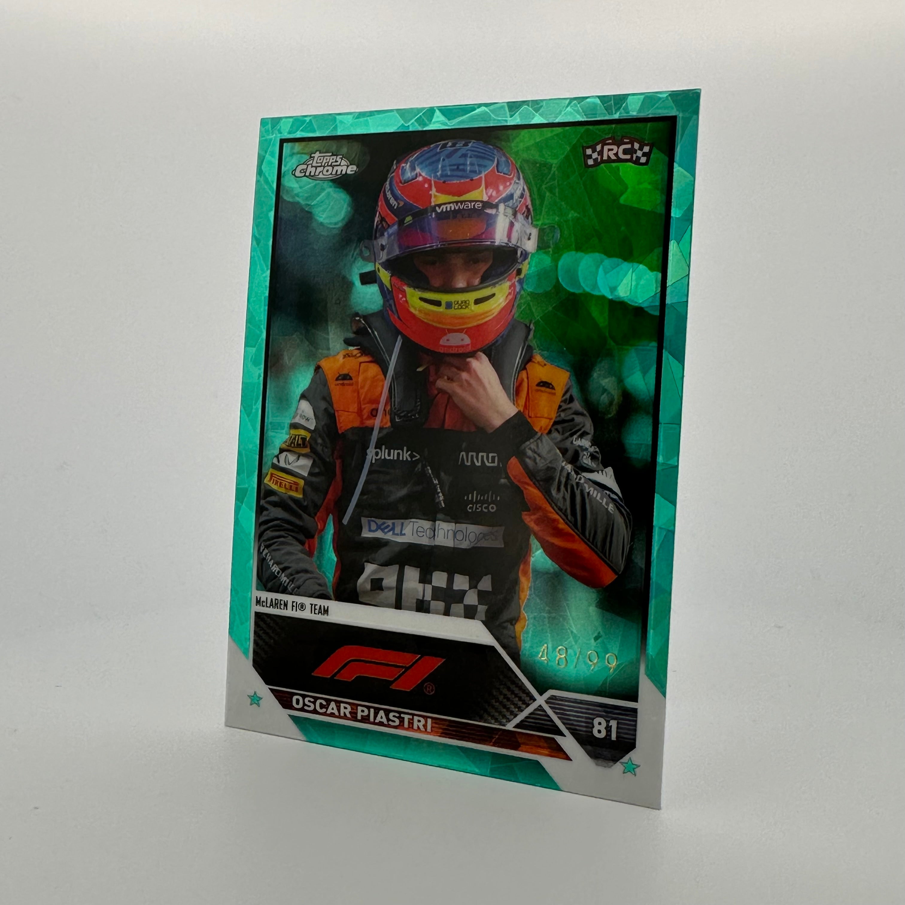 2023 Topps Chrome Sapphire Oscar Piastri #41 Aqua Parallel 48/99 - Rare Racing Collectible Card for Fans & Sports Memorabilia Enthusiasts