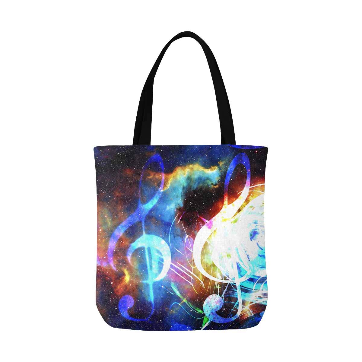 Galaxy Space Themed Canvas Tote Bag with Abstract Music Notes & Clef Design - Perfect for Musicians, Students & Music Lovers