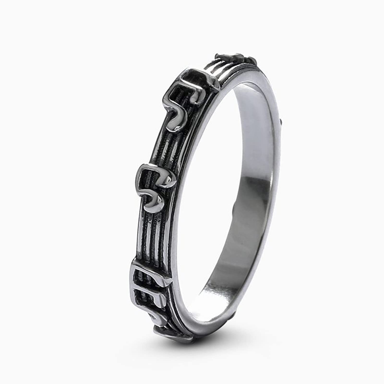 Jeulia Sterling Silver Music Note Wedding Band - Romantic Eternity Rings for Women & Men - Gothic Punk Personalized Engraved Jewelry Set with Gift Box - Perfect for Valentine's Day, Anniversaries & Gothic Weddings