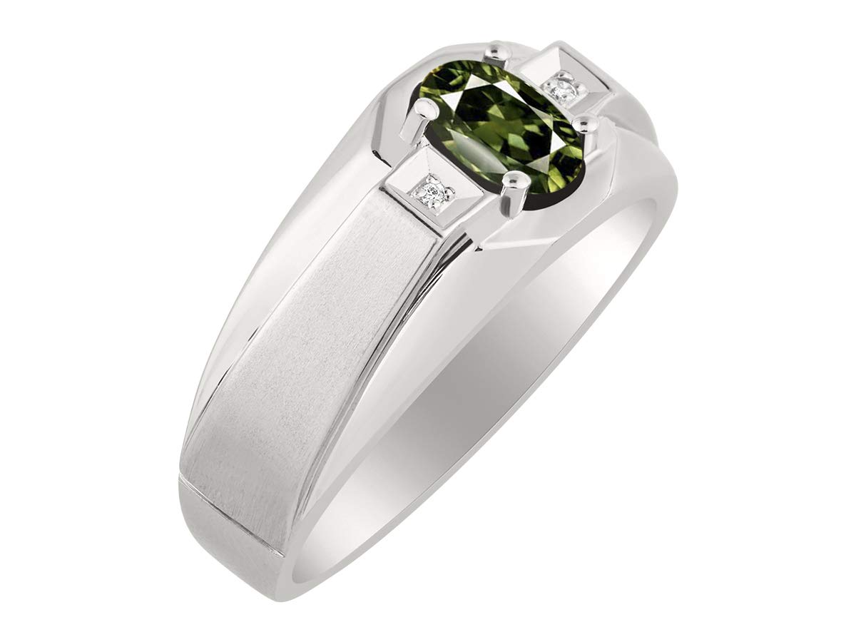 Rylos Men's Sterling Silver Ring with 7X5MM Oval Gemstone & Sparkling Diamond - Classic Birthstone Jewelry for Men (Sizes 8-13) | Perfect for Weddings, Anniversaries & Gifts