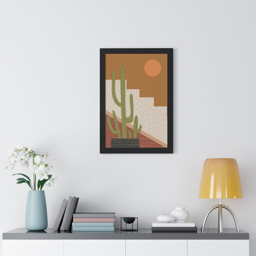 Modern Cactus Art Framed Vertical Poster - Desert Plant Wall Decor for Living Room, Bedroom & Office - Perfect for Boho Home Decor & Housewarming Gifts