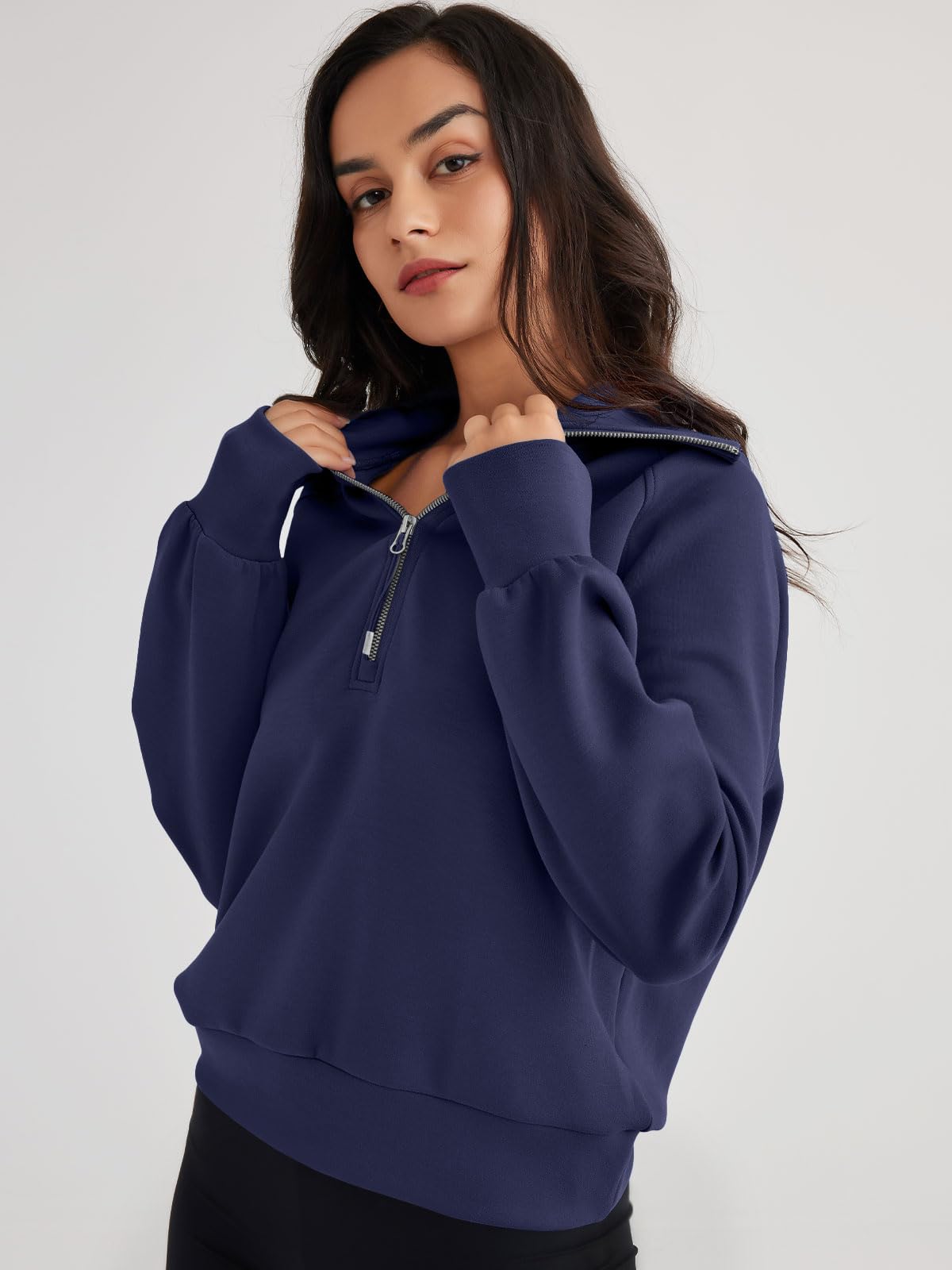 Trendy Queen Women's Oversized Half Zip Pullover Sweatshirt - Long Sleeve Quarter Zip Hoodie for Teen Girls | Y2K Fashion | Cozy Fall & Winter Wear for School, Casual Outings & Street Style