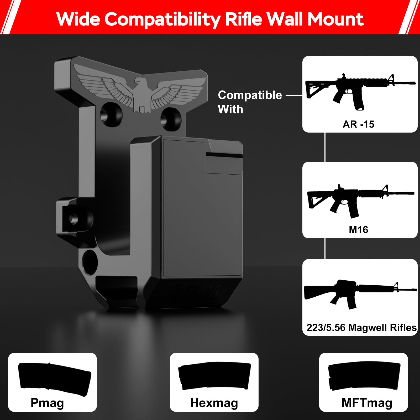 223/5.56 Rifle Wall Mount Rack - Heavy Duty PA Material with Frosted Finish, 300Lbs Capacity Gun Storage System | Perfect for Home, Office & Range Organization