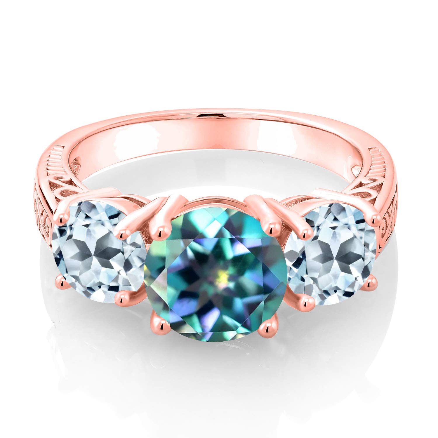 4.00 Ct Millennium Blue Mystic Topaz & Sky Blue Topaz 18K Rose Gold Plated Silver Ring | Gem Stone King | Elegant Jewelry for Weddings, Anniversaries & Special Occasions