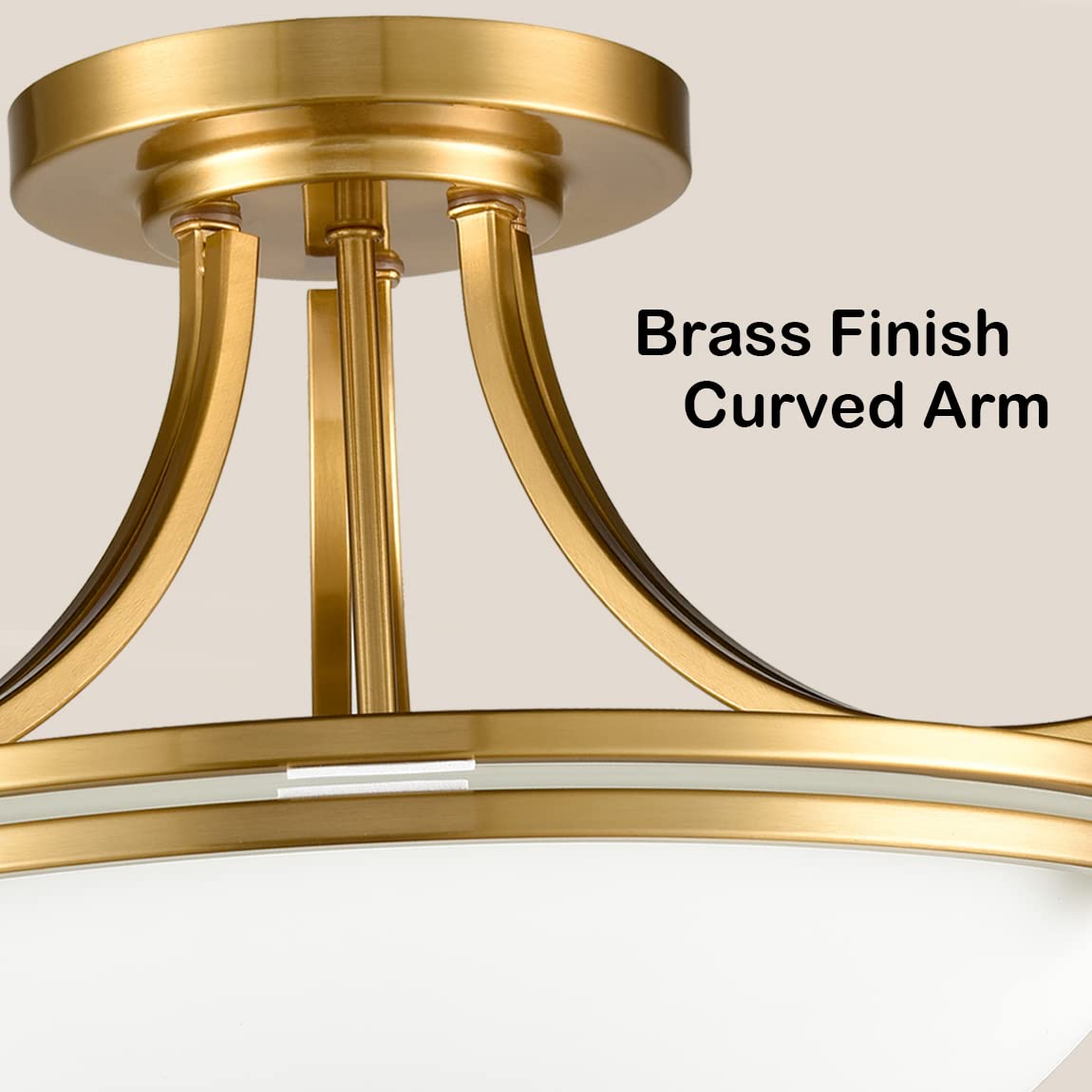 SAMTEEN 3-Light Modern Brass Semi Flush Mount Ceiling Fixture - Mid Century Gold Finish with Milk Glass Shade - Perfect for Hallway, Bedroom, Foyer & Kitchen Lighting