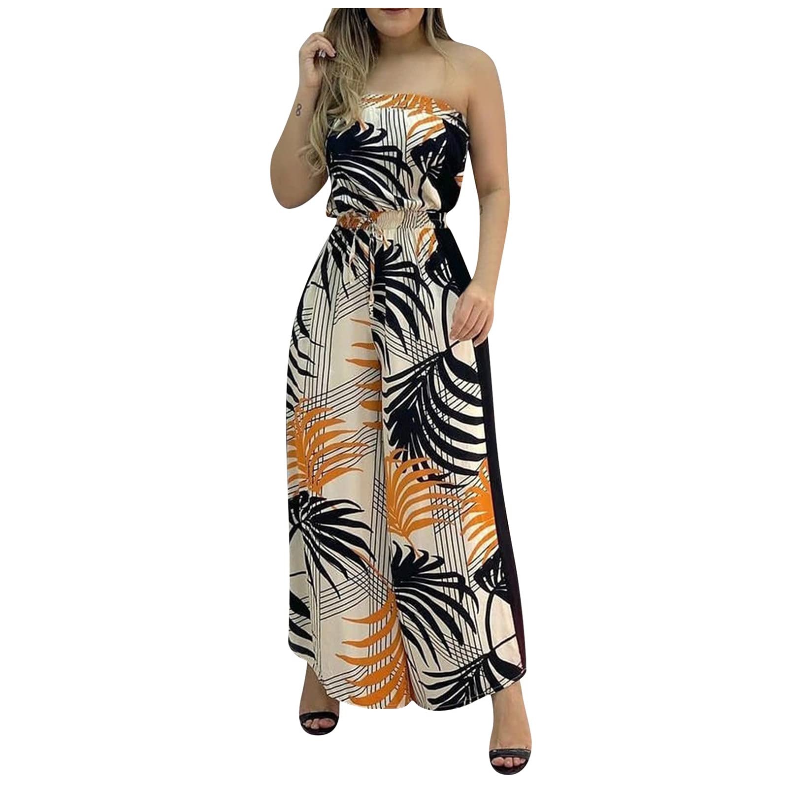 Elegant Backless Floral Print Halter Jumpsuit for Women - Petite & Regular Sizes, High Slit Design for Parties, Weddings & Night Out
