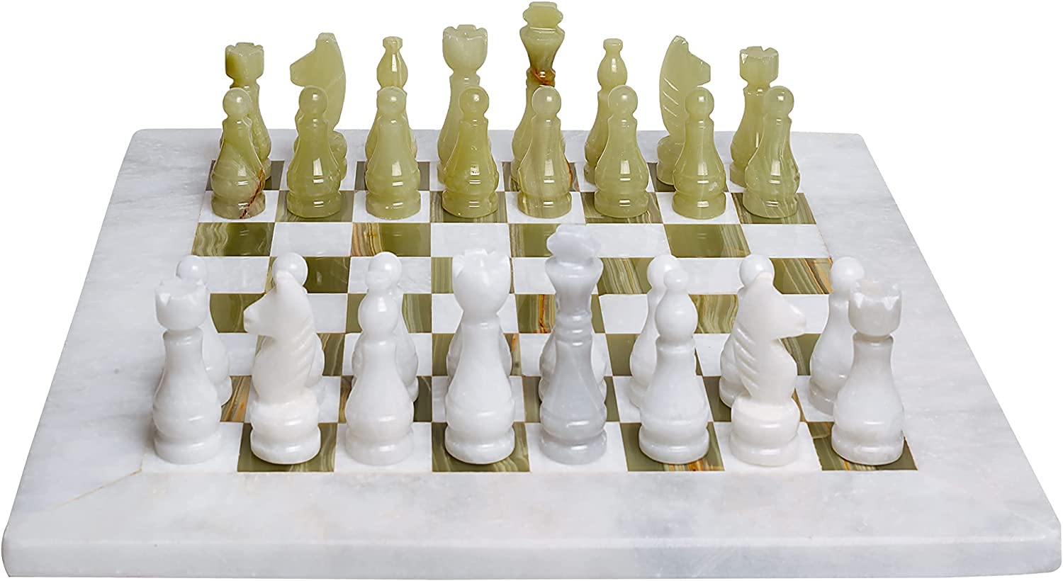 Handcrafted 12-Inch White & Green Onyx Marble Chess Set for Adults - Tournament Style Board Game - Non-Magnetic Durable Chess Pieces - Elegant Gift for Chess Lovers - Perfect for Home Decor, Game Nights & Office Display