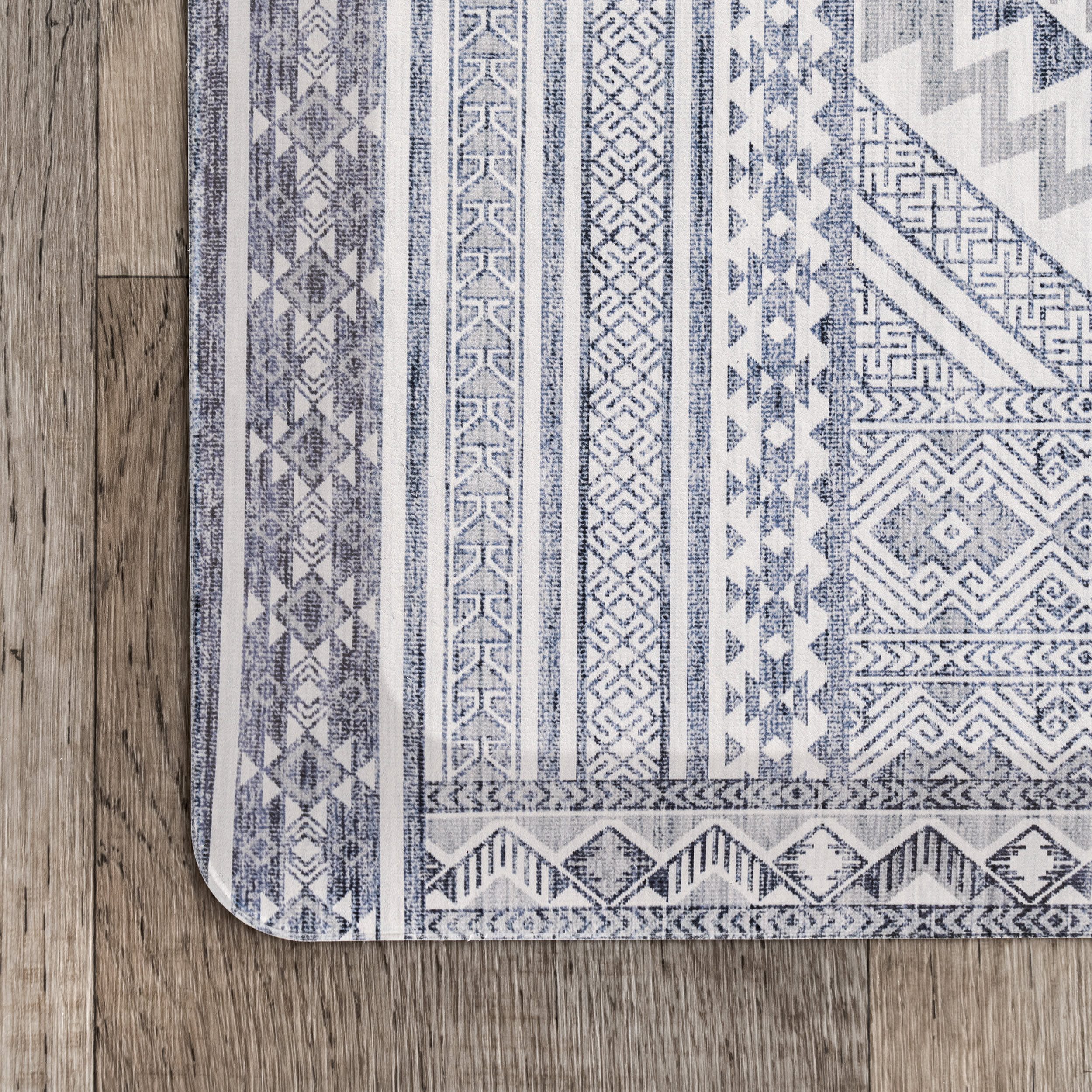 Premium Banded Geometric Anti-Fatigue Kitchen Mat - Non-Slip Comfort Floor Cushion for Standing Work, Cooking & Home Office - Blue