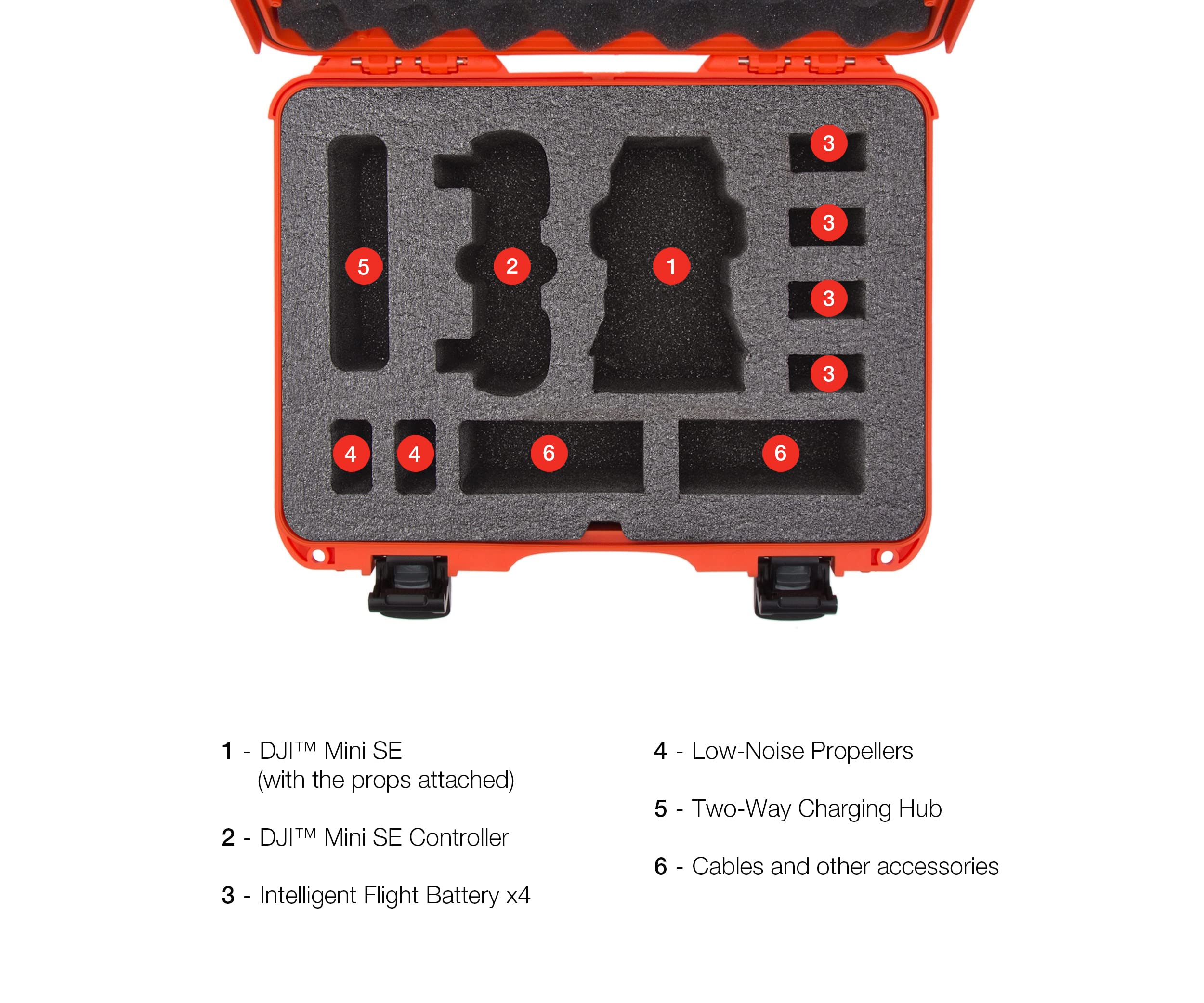 Nanuk 910 Waterproof Hard Case with Custom Foam Insert for DJI Mini SE Fly More Kit - Orange (910-MAVMSE3) | Protective Travel Storage for Drone Accessories & Equipment