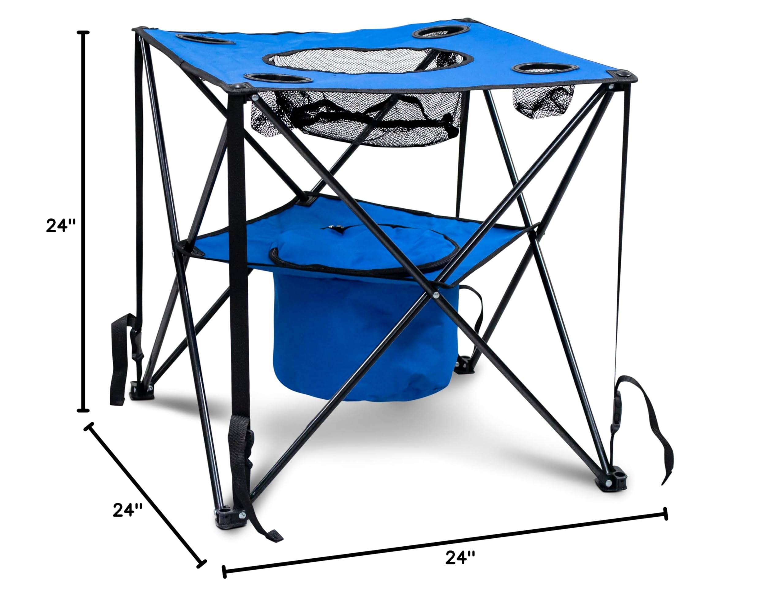 Portable Folding Camping Table with Built-in Cooler, Cup Holders & Storage Basket - Compact Picnic, Beach, Tailgating & Outdoor Dining Essential - Includes Carry Bag (Blue)