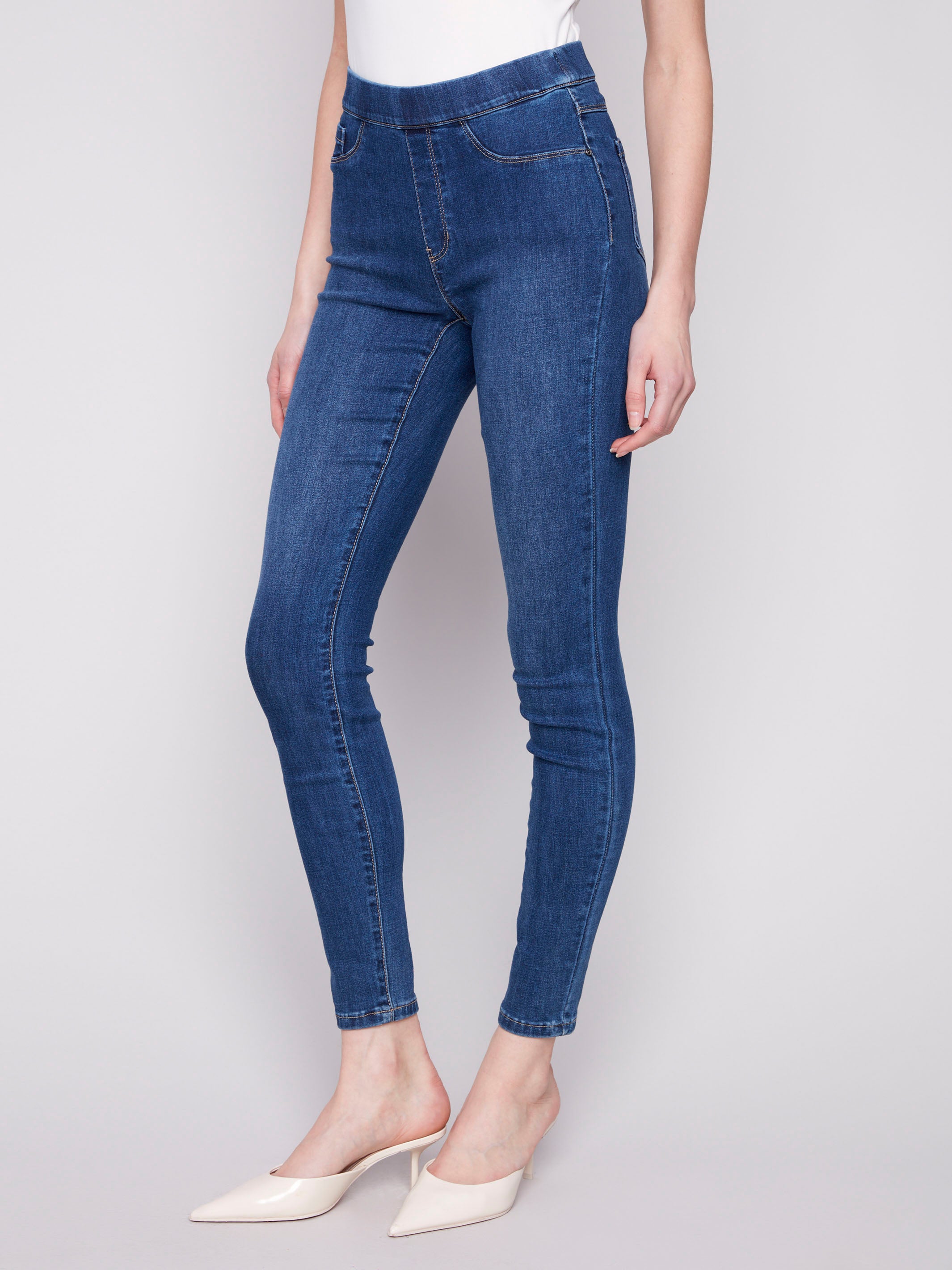 Women's Stretch Denim Pull On Pants - Comfortable Indigo Blue Jeggings for Casual Wear & Everyday Outfits