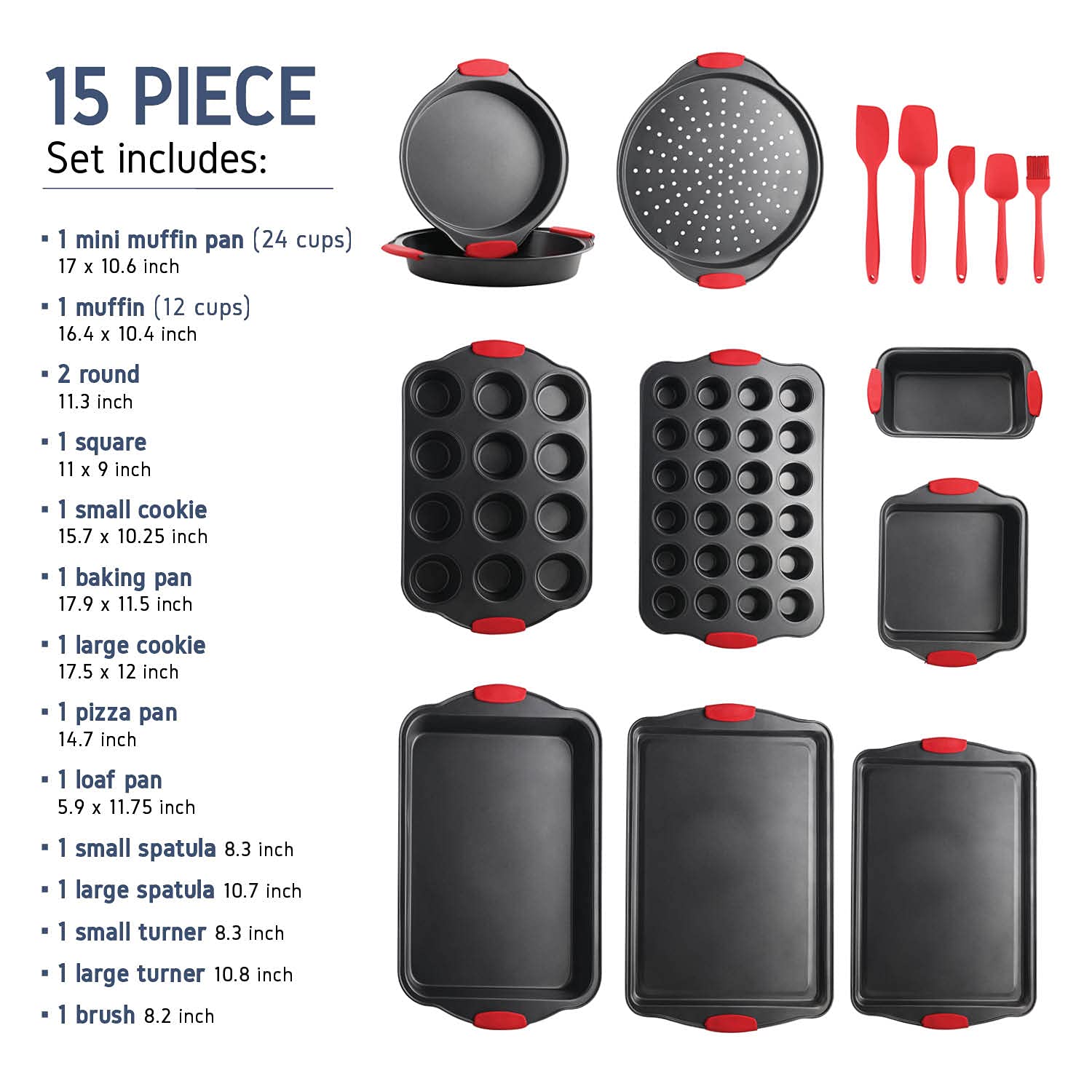 15-Piece Premium Nonstick Bakeware Set - BPA Free Cookie Sheets, Muffin Pan, Cake Pan & Kitchen Utensils for Baking, Cooking & Entertaining - Black Steel Baking Pans for Oven, Home & Professional Use