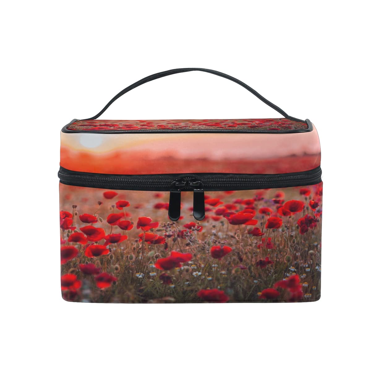 Floral Travel Cosmetic Bag for Women - Large Poppy Flower Makeup Organizer with Zipper, Portable Toiletry Storage Case for Brushes & Essentials | Perfect for Travel, Gym, and Daily Use