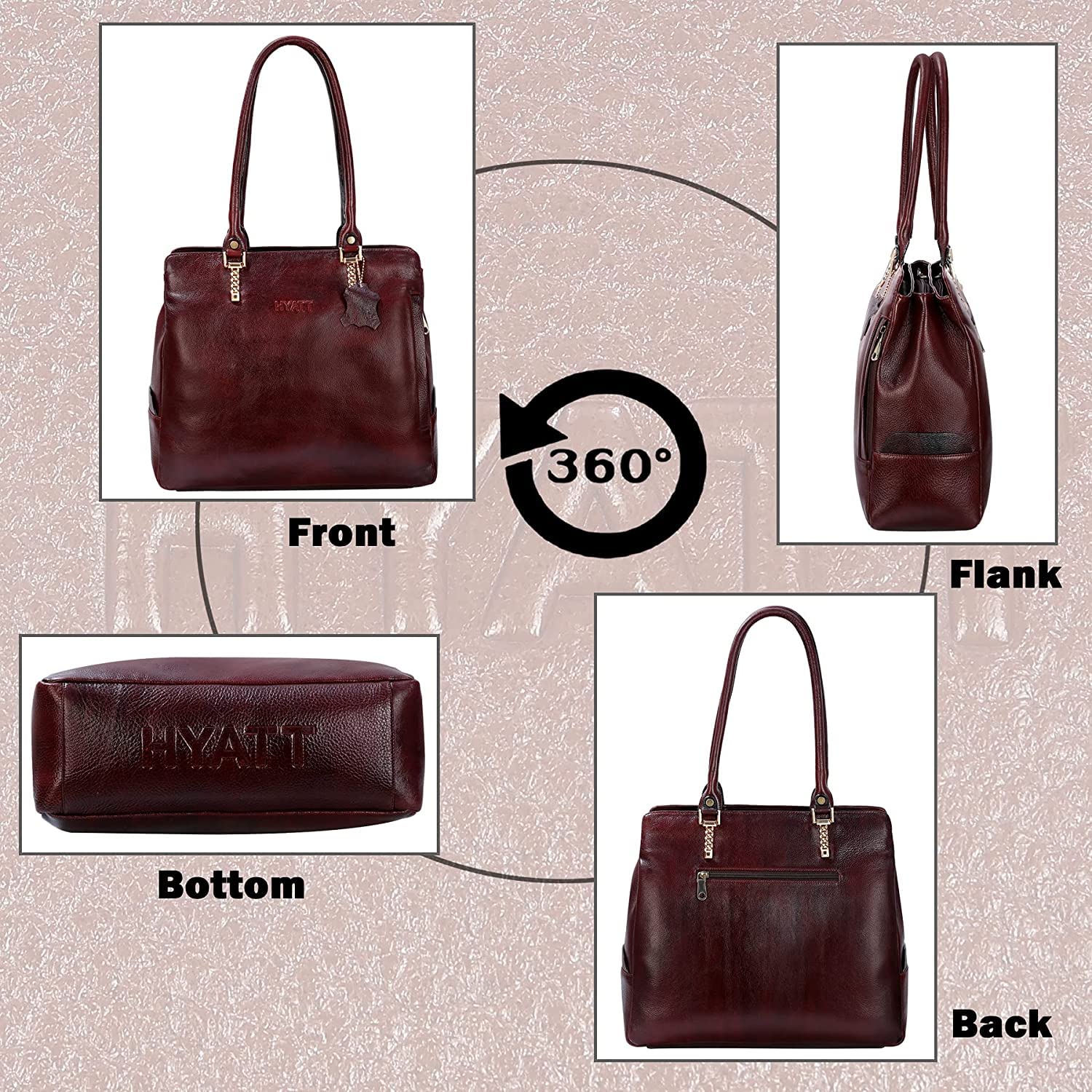HYATT Women's Leather Tote Bag - Genuine Full Grain Leather Handbag for Office & Travel