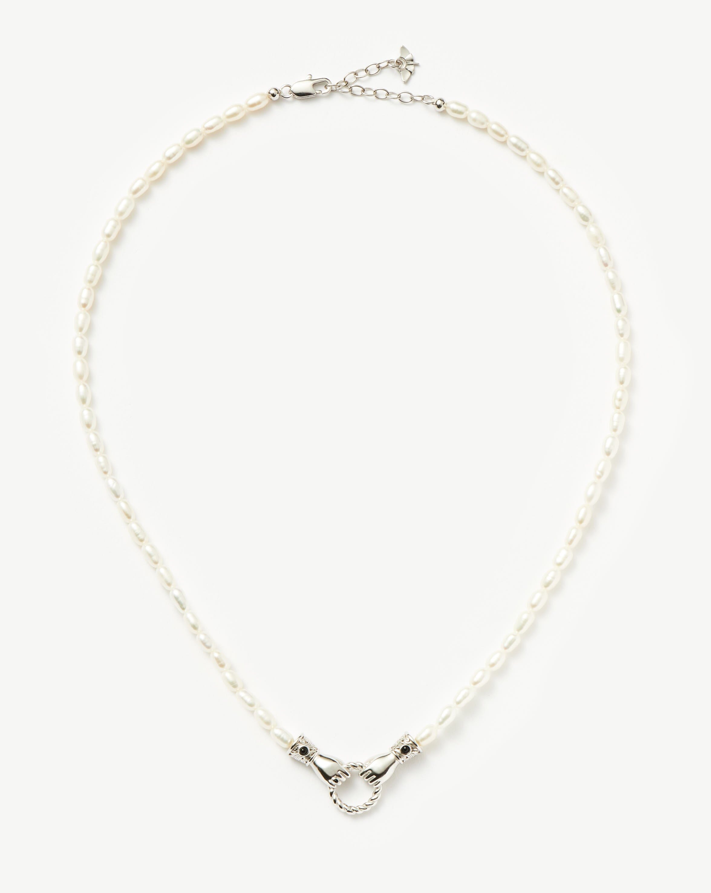 Harris Reed In Good Hands Pearl Necklace - Sterling Silver Plated with Genuine Pearls & Black Onyx Beads | Elegant Jewelry for Women, Gift for Her, Perfect for Weddings, Parties & Special Occasions