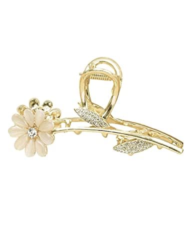 Kairangi Floral Hair Claw Clips for Women & Girls - Large Golden Hair Clutches, Hair Accessories for Women (Perfect Gift for Her, Great for Updos, Ponytails & Everyday Styling)