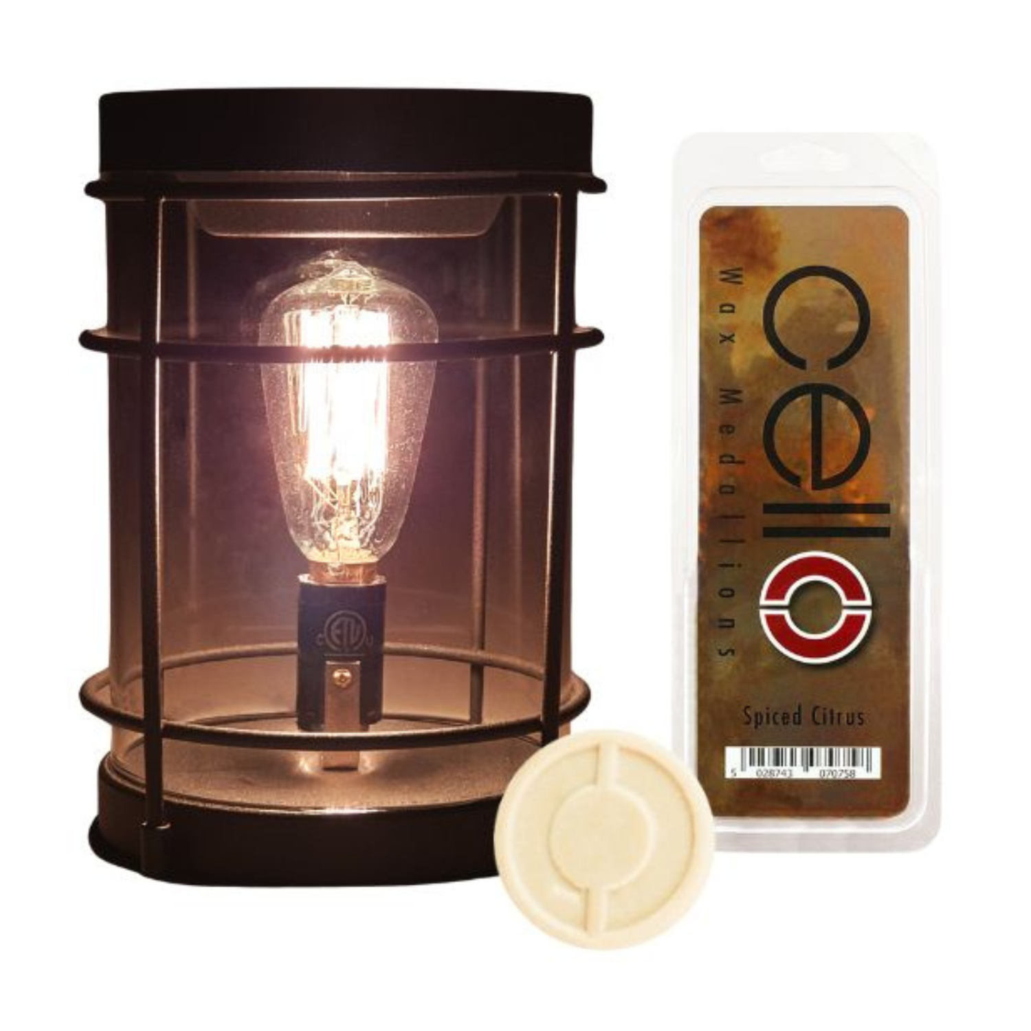 Premium Cello Black Smoke Edison Electric Wax Warmer with Spiced Citrus Wax Melts - Aromatherapy for Home, Office & Spa Relaxation