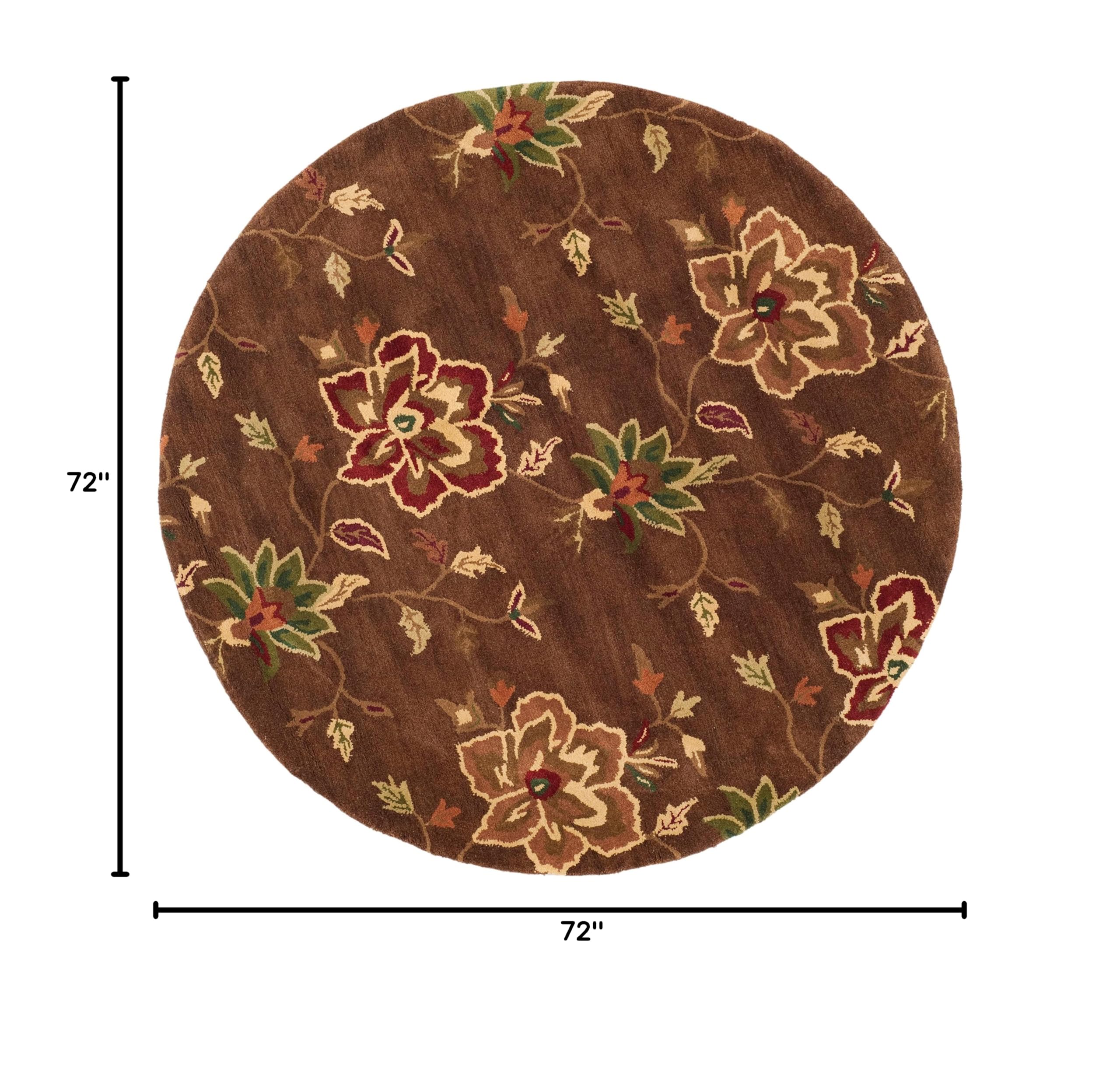 SAFAVIEH Jardin Collection 6' Round Brown/Multi Floral Handmade Wool Area Rug - Perfect for Living Room, Bedroom & Home Decor