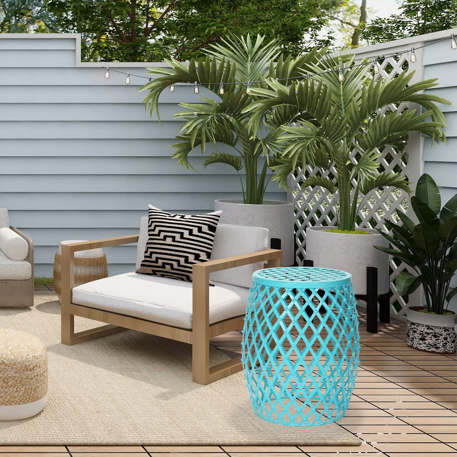 Furnistar Modern 15-inch Light Blue End Table - Accent Table, Side Table or Plant Stand for Living Room, Patio, Bedroom Indoor & Outdoor Use