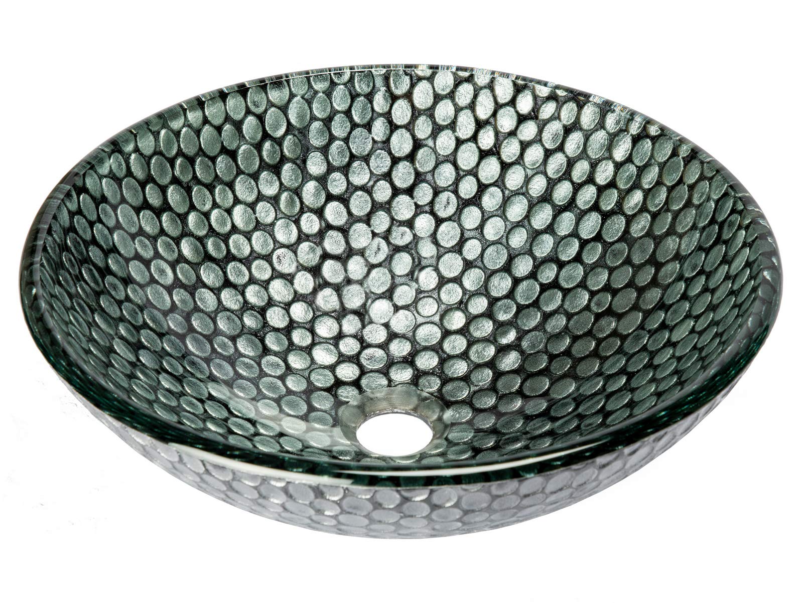 Modern Silver Dots Glass Vessel Bathroom Sink - Elegant Round Above Counter Basin for Vanity, Powder Room & Luxury Home Decor