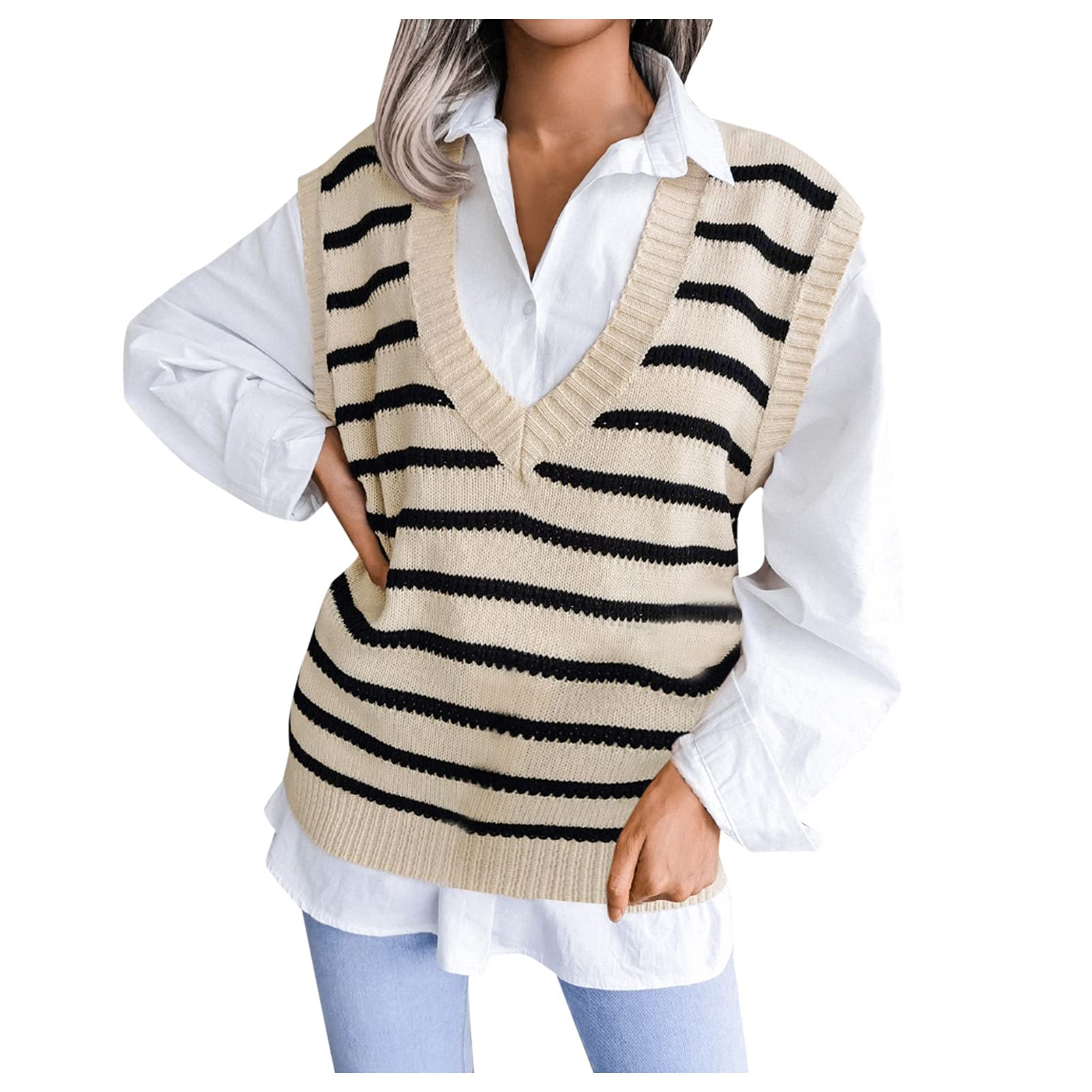 Women's Classic Houndstooth V-Neck Knit Sweater Vest - Sleeveless Pullover Top for Casual Wear | Perfect for Office, Layering & Fall Fashion