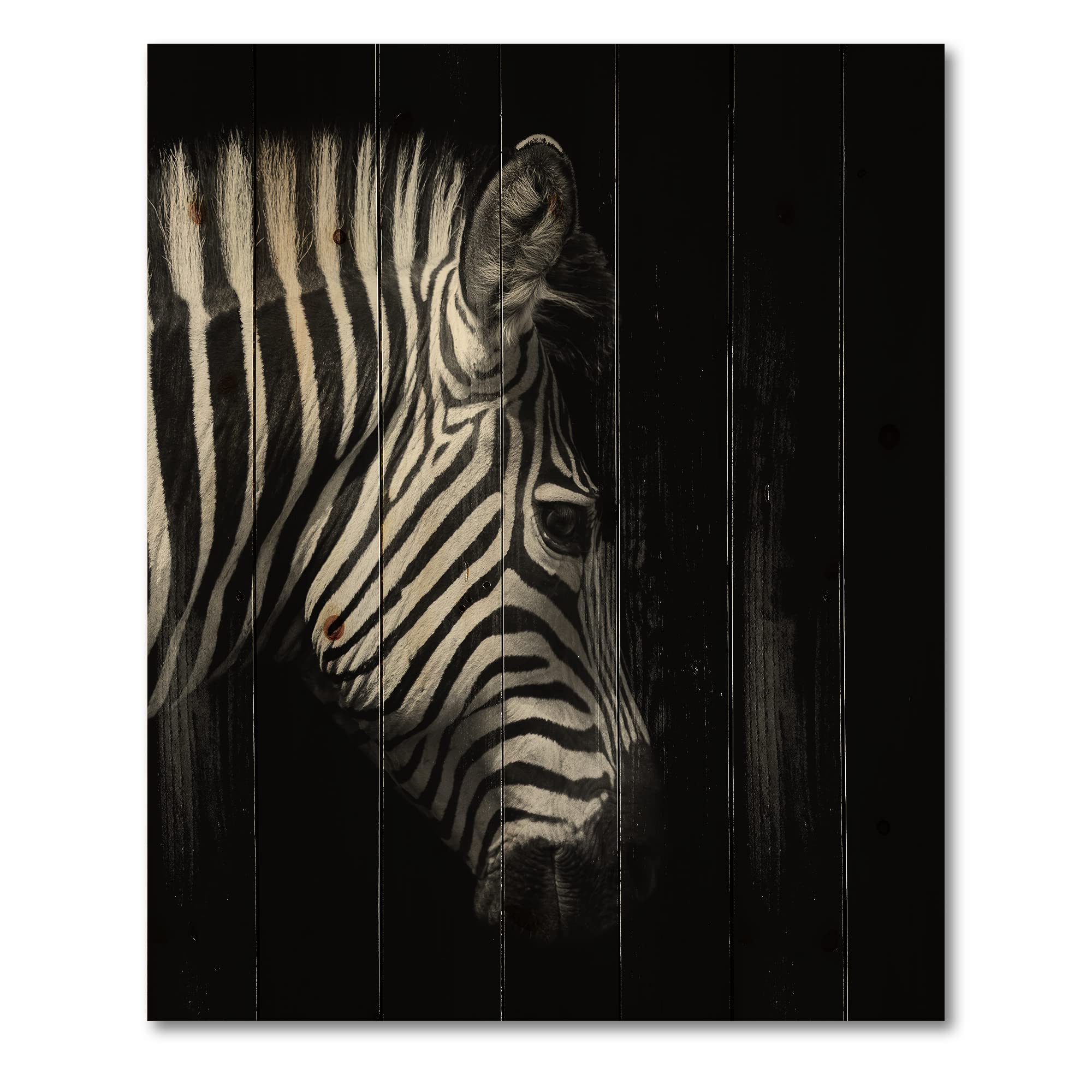 DesignQ Monochrome Zebra Head Wall Art - Farmhouse Wood Decor, Black Animal Print on Natural Pine Wood Panel - Perfect for Living Room, Bedroom & Office Wall Decor