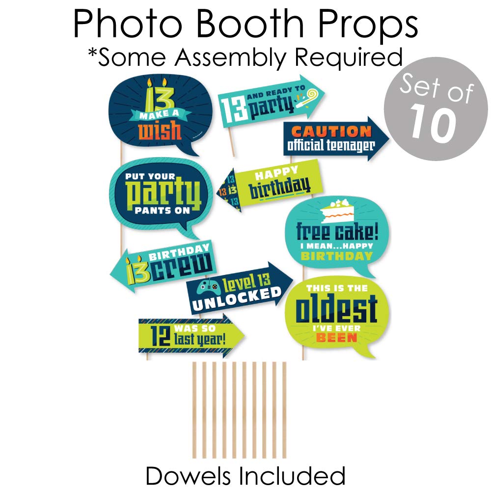 Big Dot of Happiness 13th Birthday Party Decorations Kit - Teen Boy Banner & Photo Booth Props - Official Doterrific Bundle for Teenager Celebrations | Perfect for Birthday Parties, Photo Backdrops & Social Media Posts