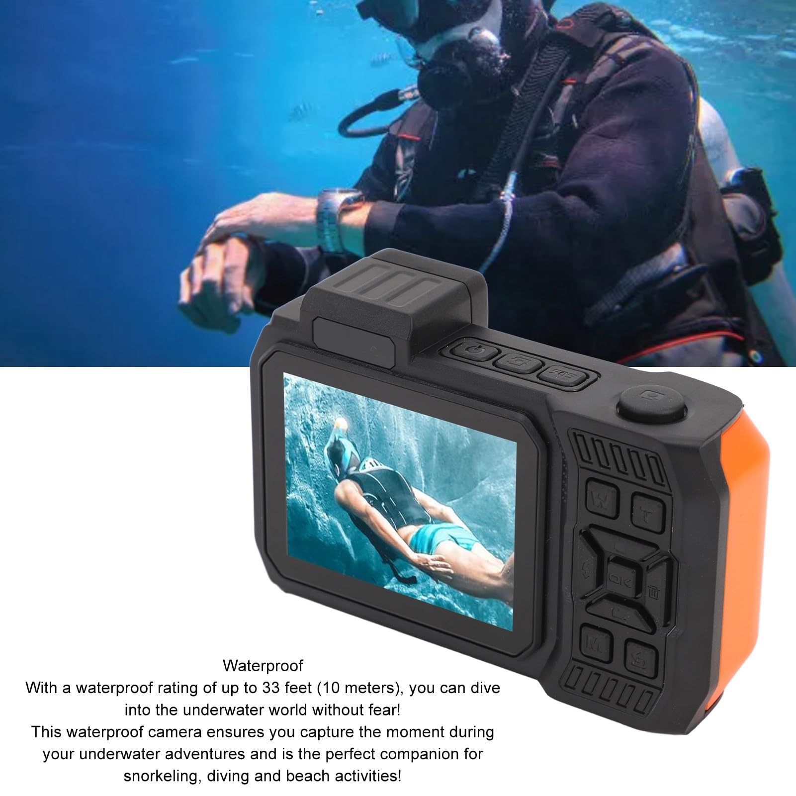 4K 65MP Dual Screen Underwater Digital Camera with 10x Zoom - Waterproof Snorkeling Camera for Diving, Swimming & Travel (Orange) - Perfect for Beach Vacations, Marine Photography & Outdoor Adventures