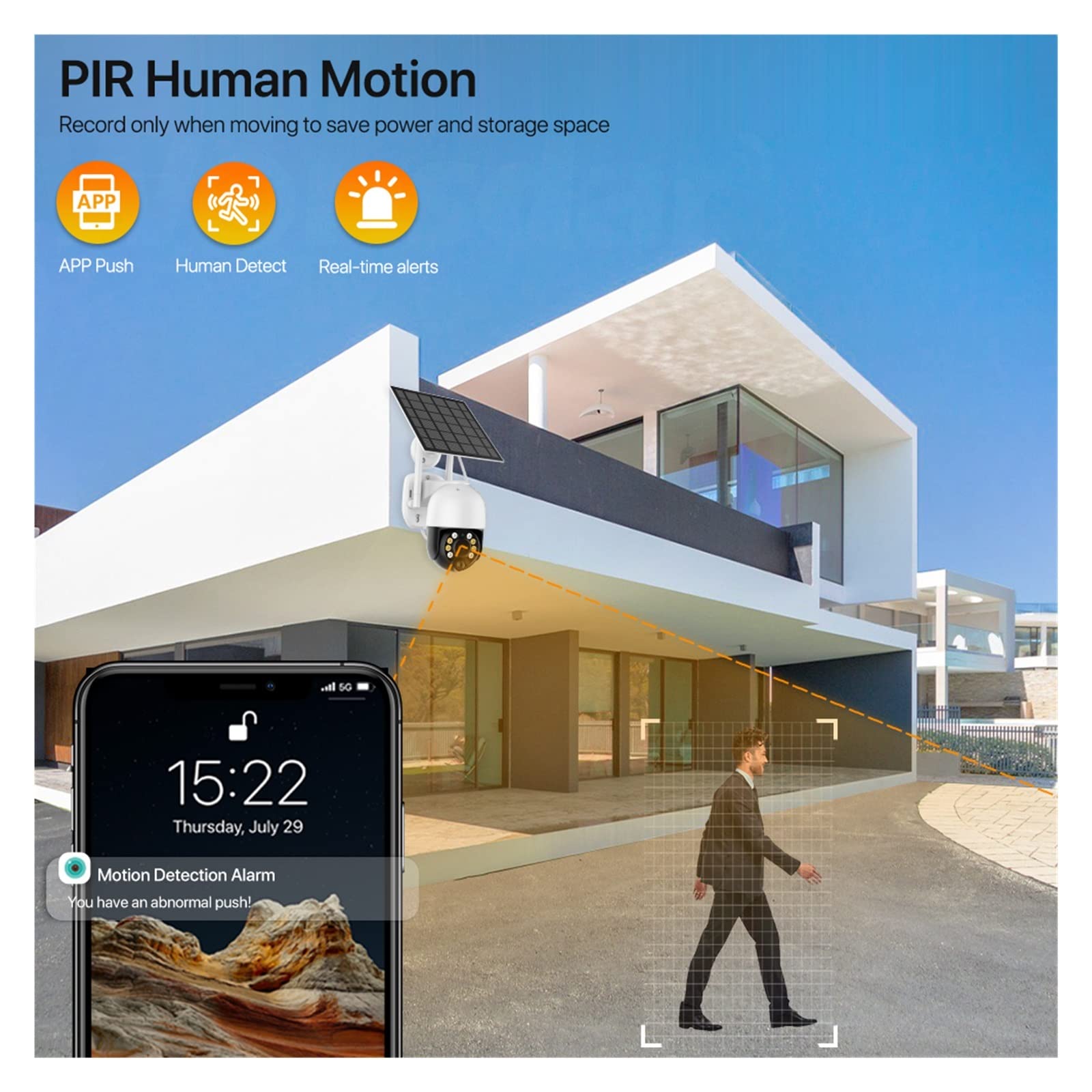 4G Solar Security Camera with SIM Card - 2K Wireless Outdoor PTZ IP Camera, Built-in Battery & PIR Motion Detection - Ideal for Home, Yard, and Business Surveillance (WiFi & 4G Connectivity)