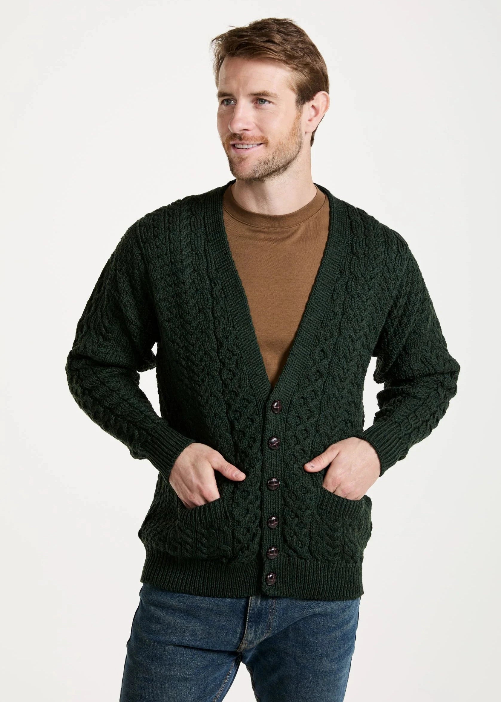 Stylish Aran V Neck Cardigan for Women - Soft Green Knit Sweater | Perfect for Fall Layering, Office Wear & Casual Outfits