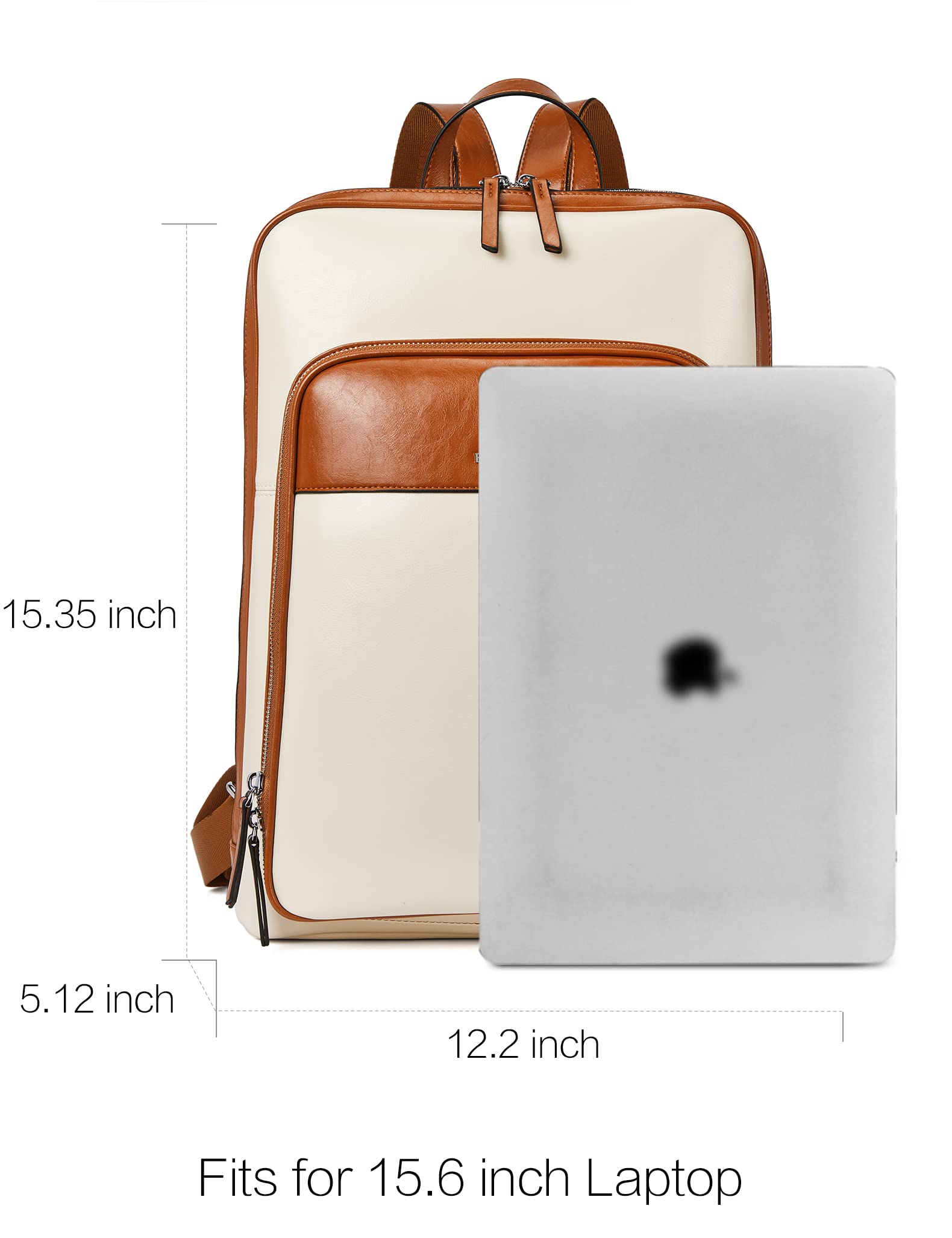 BOSTANTEN Genuine Leather Laptop Backpack for Women - 15.6 Inch Business Computer Bag with USB Charging Port, Waterproof Travel Backpack for Work, College & Daily Commute - Stylish Large Capacity Daypack for Professionals & Students