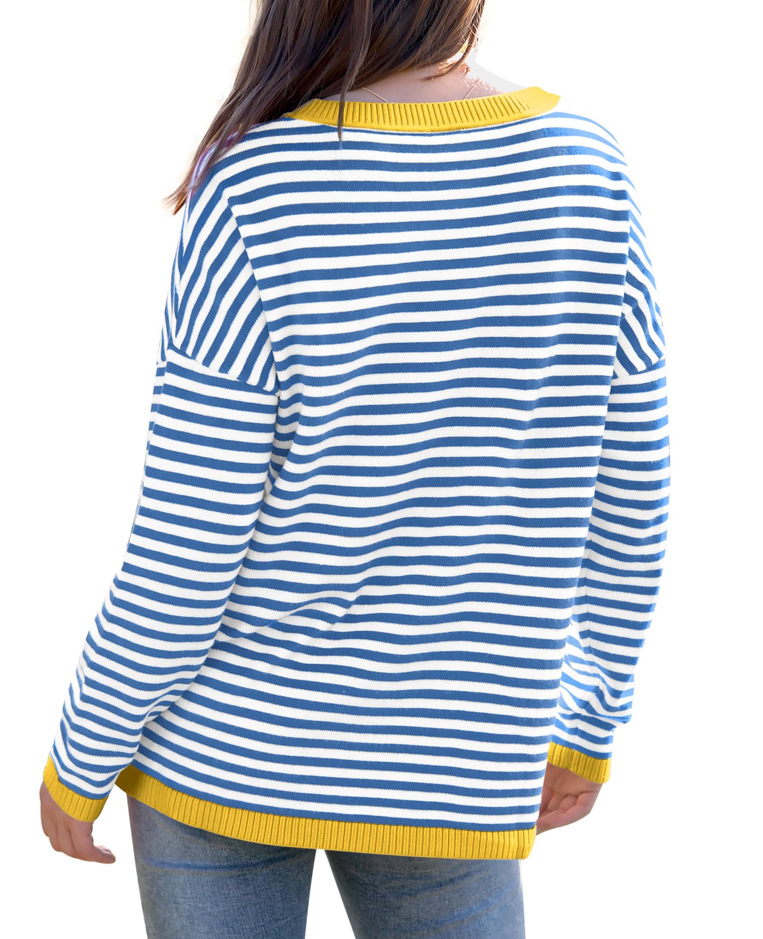 WIHOLL Women's Striped Sweater - Long Sleeve Round Neck Casual Dressy Top | Perfect for Office Wear, Date Nights & Fall Layering