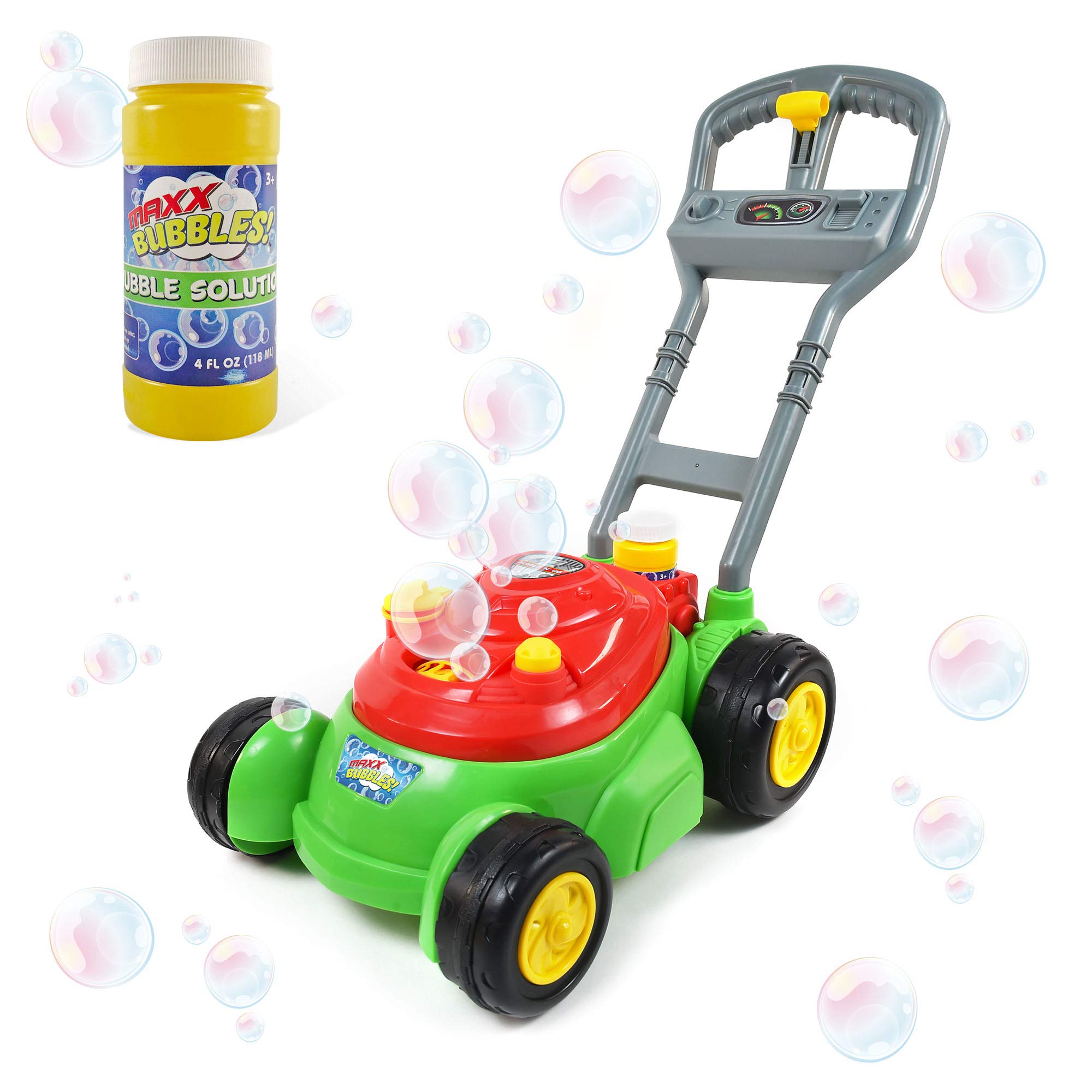 Maxx Bubbles Deluxe Bubble Lawn Mower Toy for Kids - Outdoor Bubble Blower Machine with 4oz Bubble Solution Included | No Batteries Needed, Easy Push & Play Design | Red Amazon Exclusive by Sunny Days Entertainment | Perfect for Backyard Play, Birthday Parties & Summer Outdoor Activities