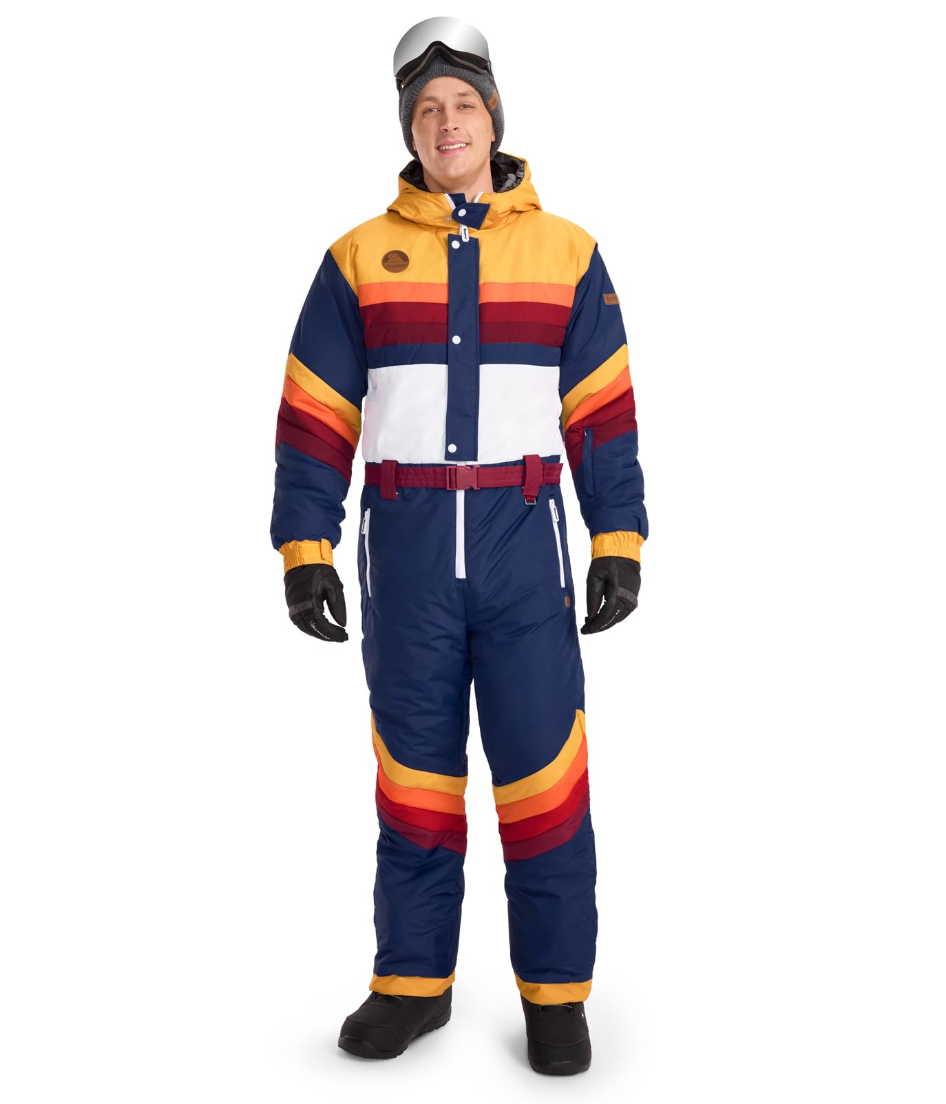Retro Snow Suits for Men - Warm One-Piece Ski Suits for Winter - Tipsy Elves | Perfect for Skiing, Snowboarding & Winter Festivals