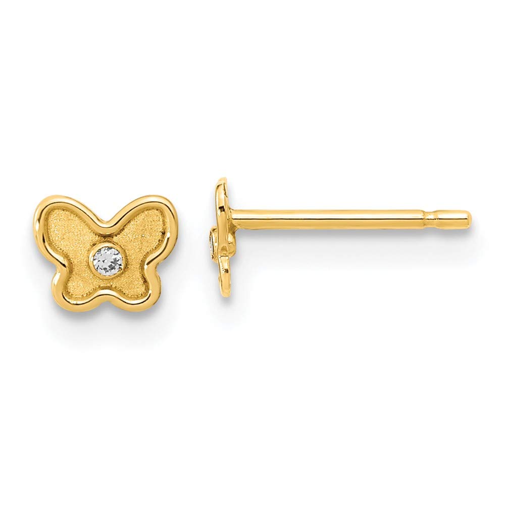 14K Yellow Gold CZ Butterfly Stud Earrings for Women & Girls - Perfect for Everyday Wear, Gifts & Special Occasions