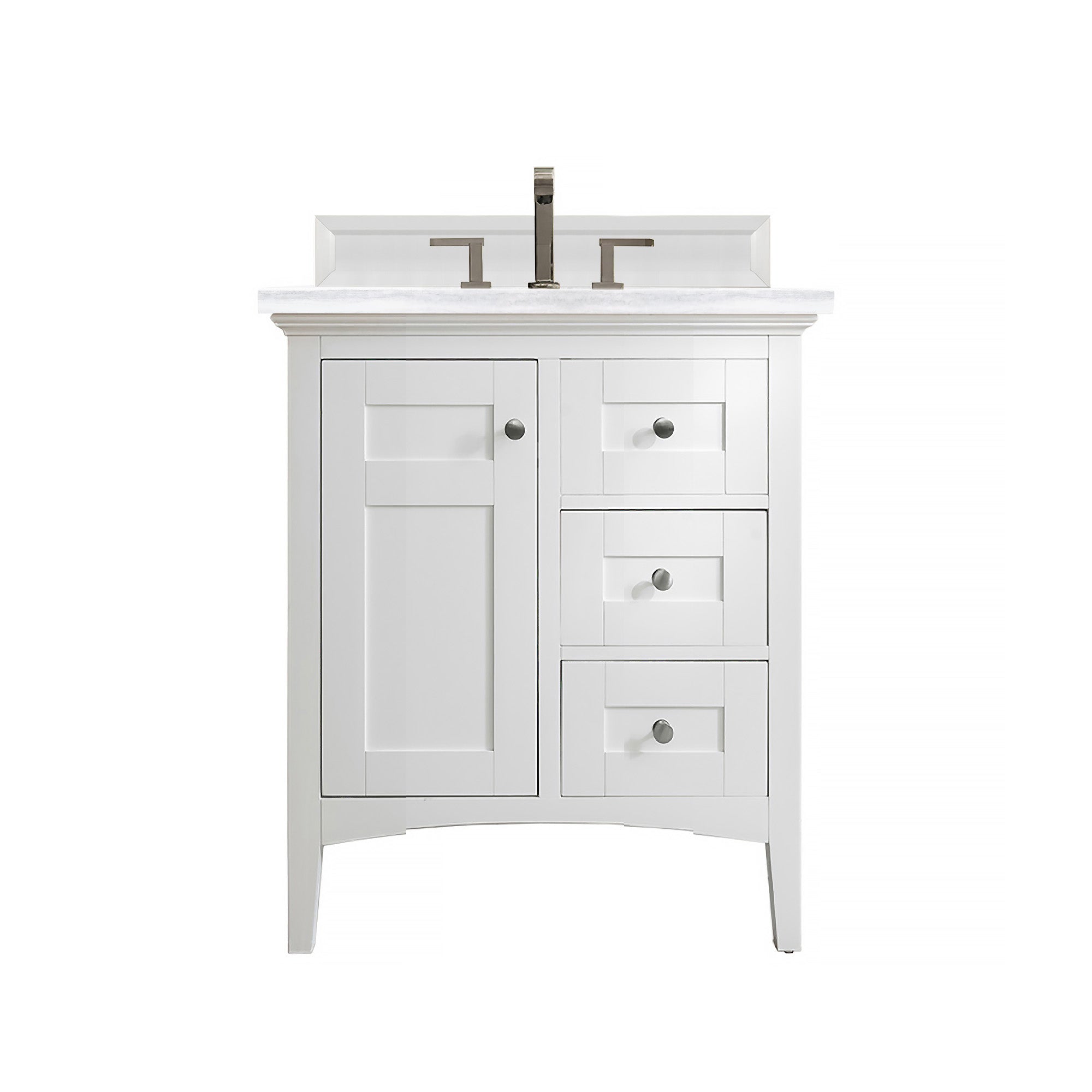 Palisades 30 Inch Single Bathroom Vanity with 3CM Arctic Fall Solid Surface Top in Bright White - Perfect for Modern Bathroom Renovations and Small Space Designs