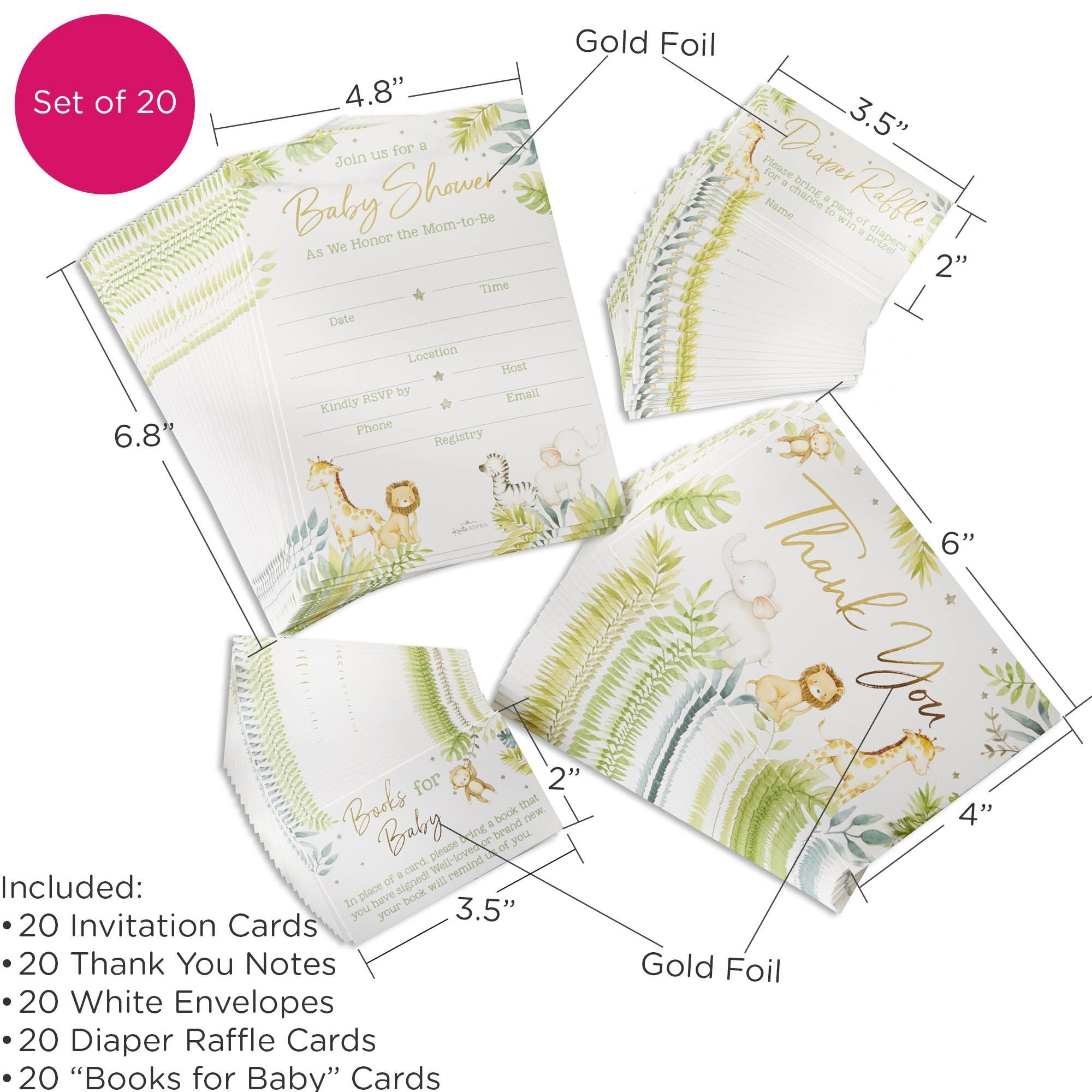Adorable Safari Baby Shower Invitations & Thank You Cards Set - 20-Piece Jungle Theme Stationery for Gender Reveal & Newborn Celebration