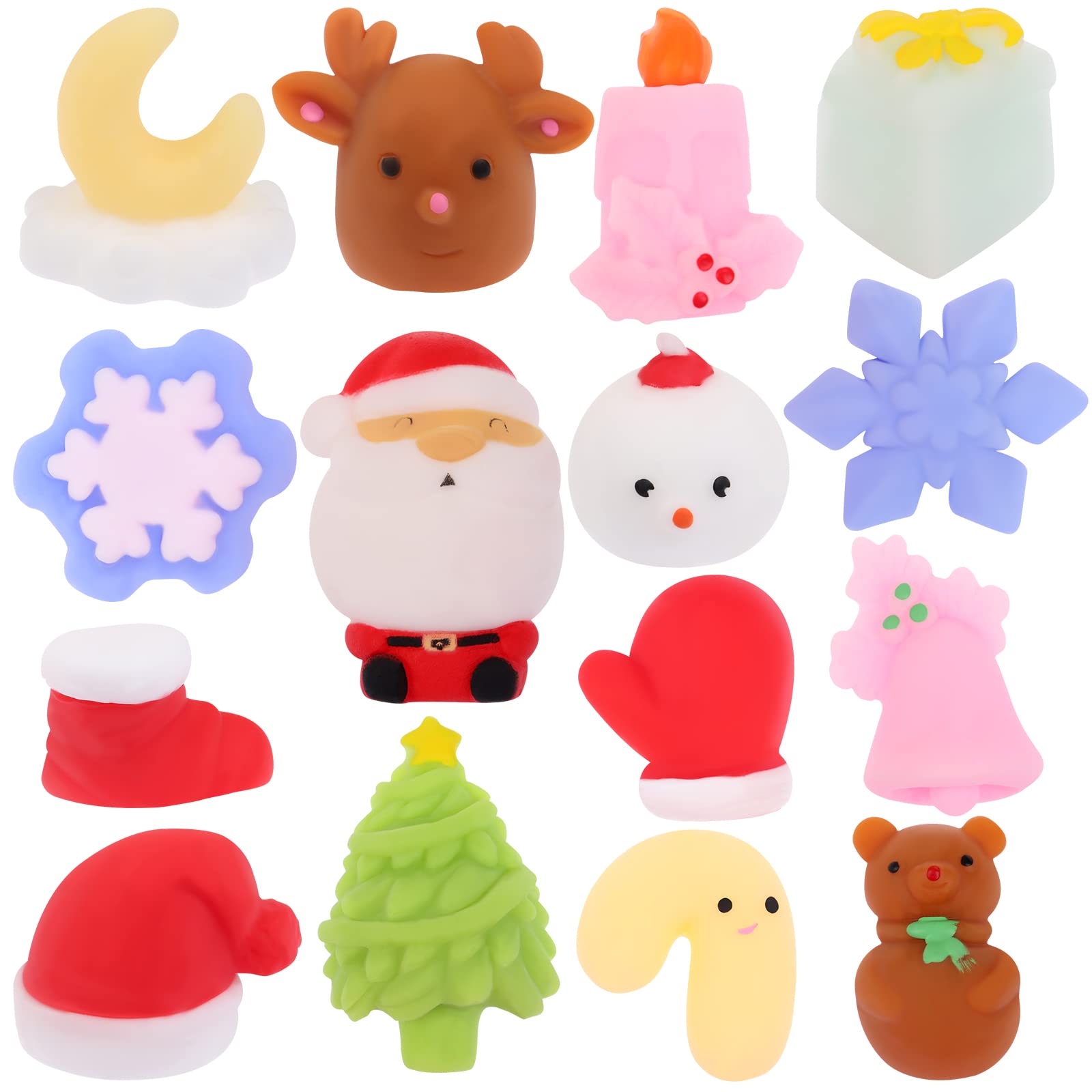 15Pcs Christmas Squishy Toys - Santa, Tree & Snowflake for Stress Relief & Party Favors