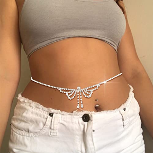 Butterfly Crystal Belly Chain - Silver Sparkly Rhinestone Waist Jewelry for Bikini, Club & Festival | Elegant Body Accessories for Women | Perfect for Beach Parties, Music Festivals & Night Out