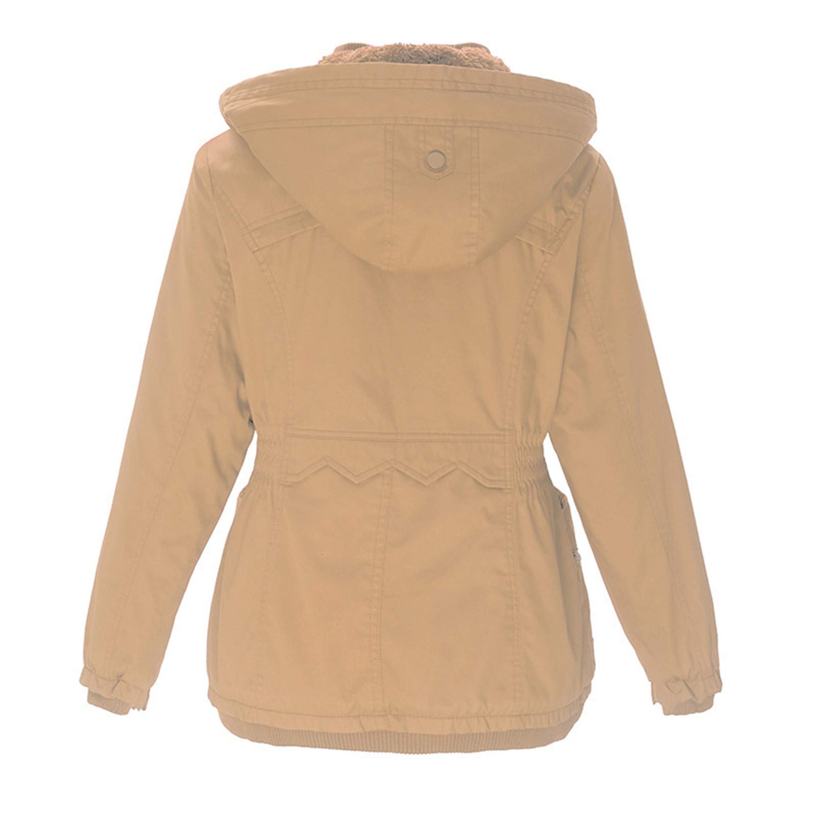 Women's Fleece-Lined Hooded Jacket with Detachable Hood - Warm Winter Coat for Women, Mid-Length Fleece Coat (Khaki, L) - Perfect for Outdoor Activities, Casual Wear & Cold Weather Protection