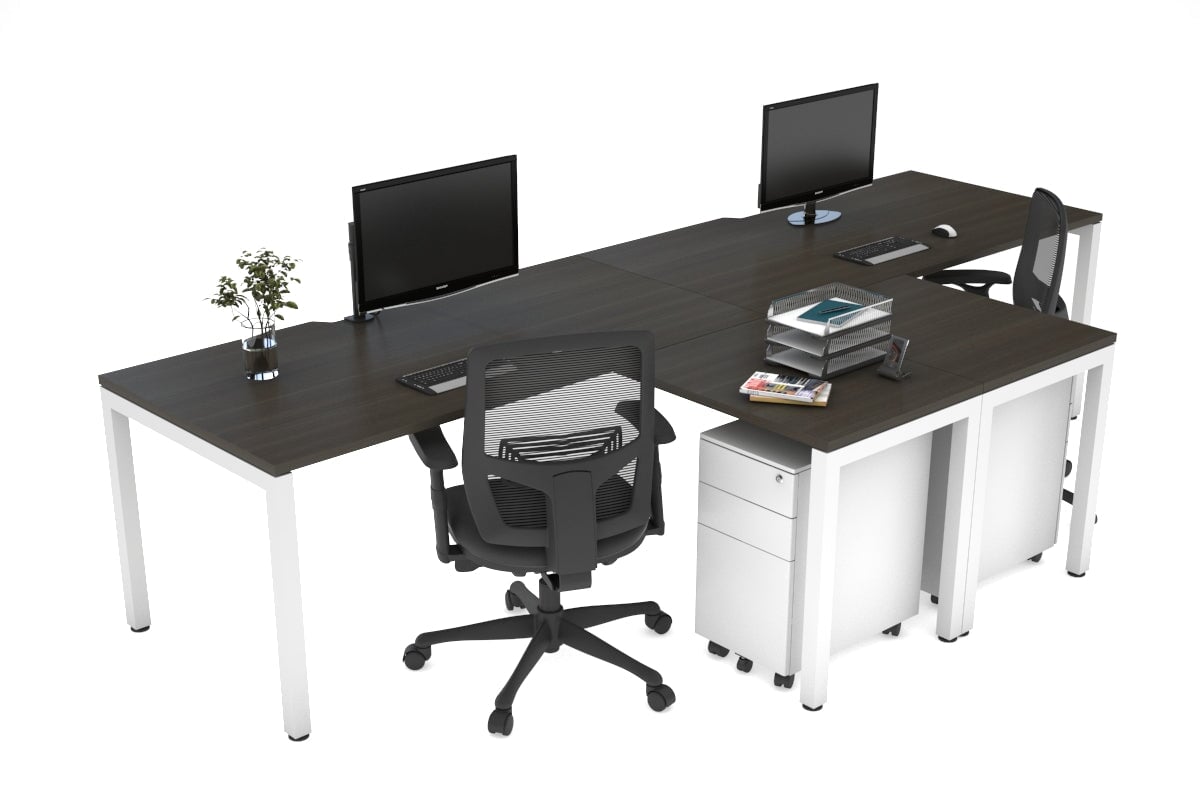 Quadro Square Legs 2-Person Corner Workstation - T-Shaped Office Desk (1800L x 1800W) with Cable Management Scallop - Perfect for Home Office, Coworking Spaces & Modern Workstations