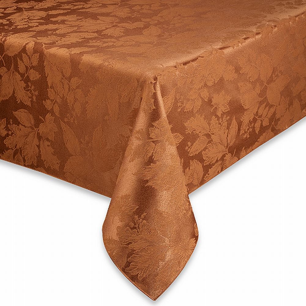 BB&B Autumn Harvest Sienna Rust Damask Fabric Tablecloth - 70 Inch Round Dining Table Cover for Thanksgiving, Fall Decor & Holiday Dinner Parties