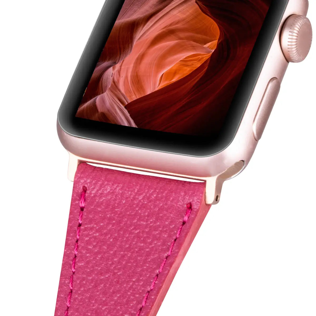Slim Fuchsia Leather Double Tour Apple Watch Band for Women - Elegant & Durable Replacement Strap for Work, Gym & Everyday Wear