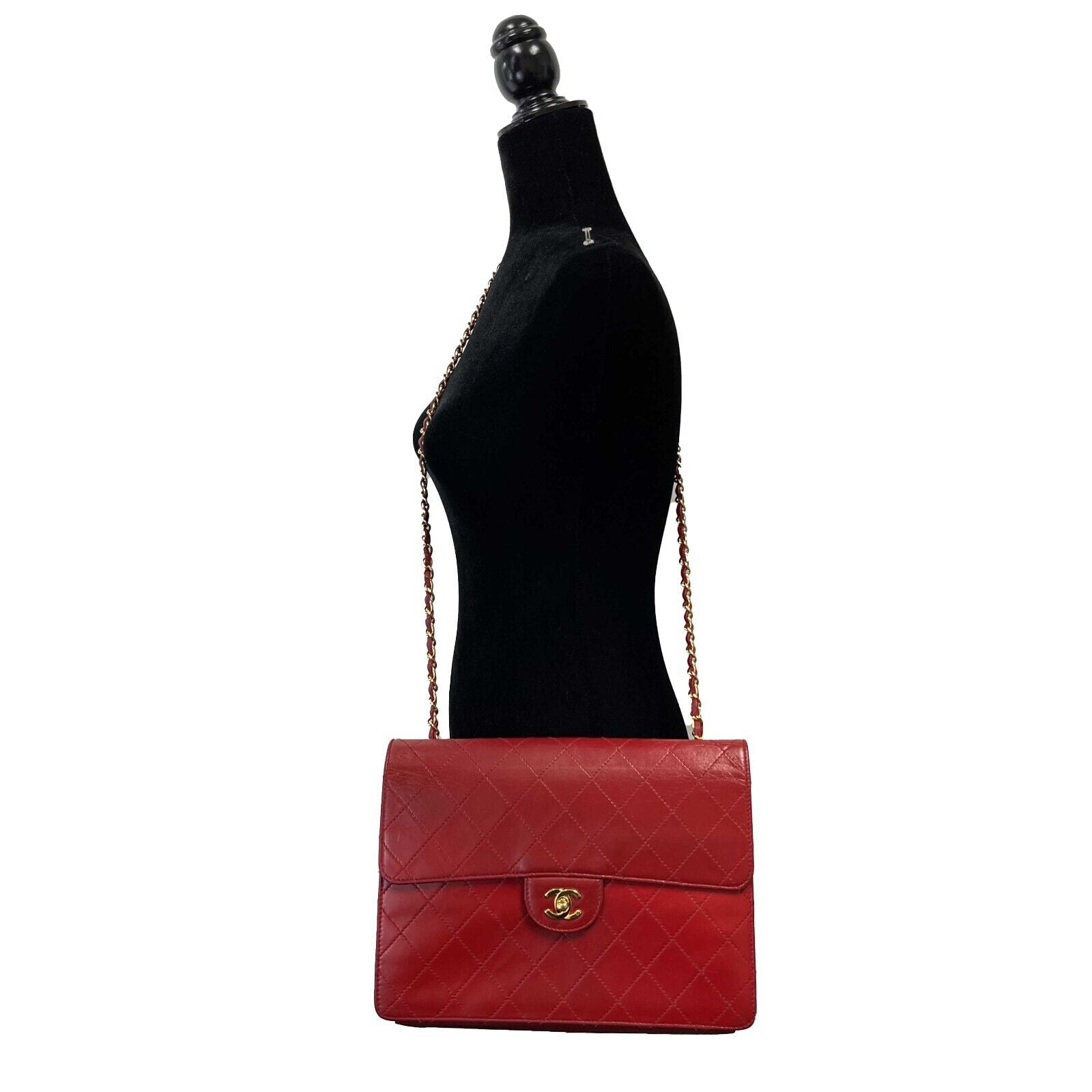 Vintage CHANEL Jumbo CC Lambskin Single Flap Red Shoulder Bag - Luxury Leather Handbag for Women, Perfect for Parties & Evening Events
