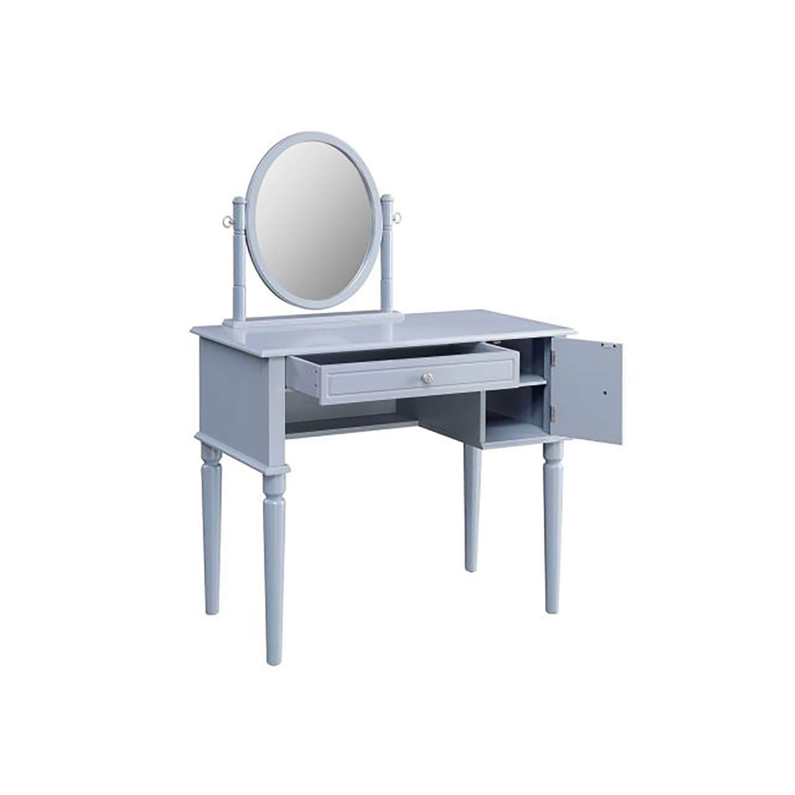 Modern Vanity Dressing Table Set with Mirror & Stool - Cream Fabric & Gray Finish - Elegant Bedroom Furniture for Makeup & Jewelry Organization - Perfect for Master Bedroom, Dorm Room or Guest Room Decor