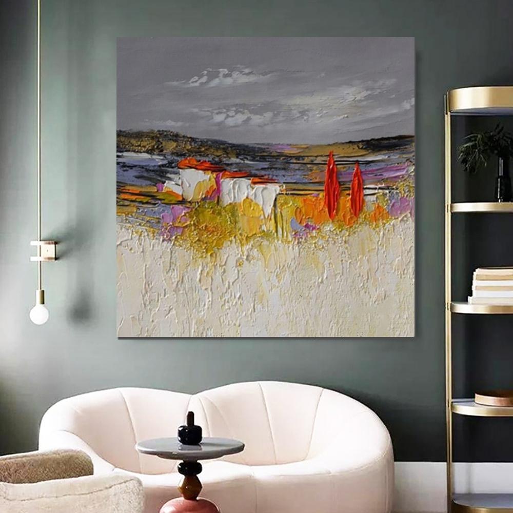 Abstract Landscape Painting - Large Heavy Texture Wall Art for Bedroom & Living Room | Palette Knife Artwork | Modern Home Decor & Office Wall Decor Ideas