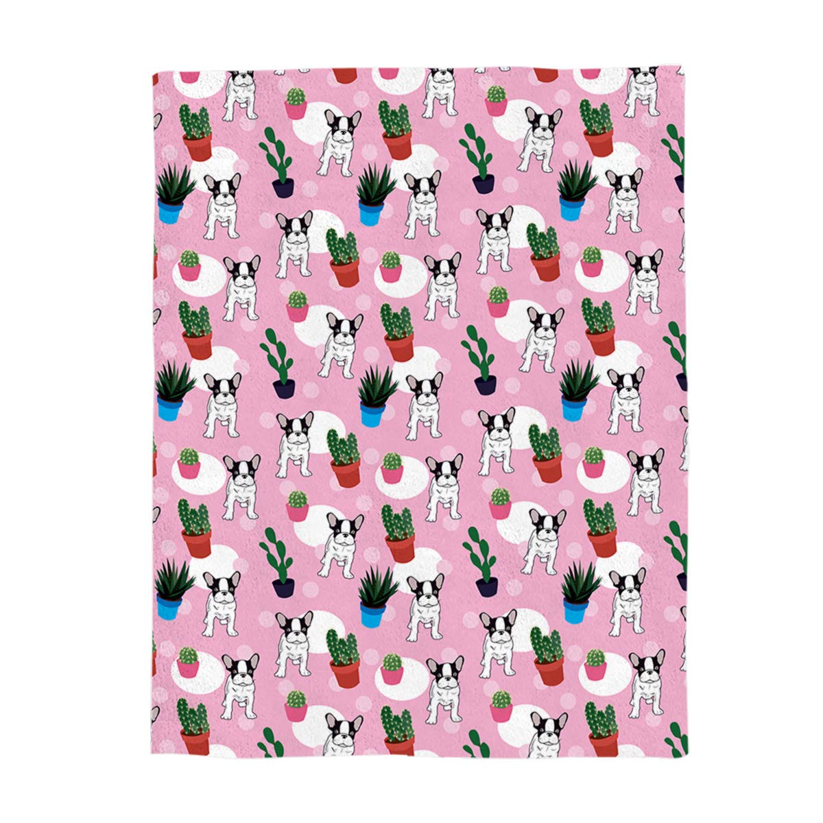 Decorfine Ultra Soft Plush Fleece Throw Blanket 49x59 Inches - Bulldog & Cactus Cartoon Print Cozy Blanket for Couch, Bed, Sofa, Travel & Outdoor Use - Lightweight Stadium Blanket for Home Decor, Gifts & Camping