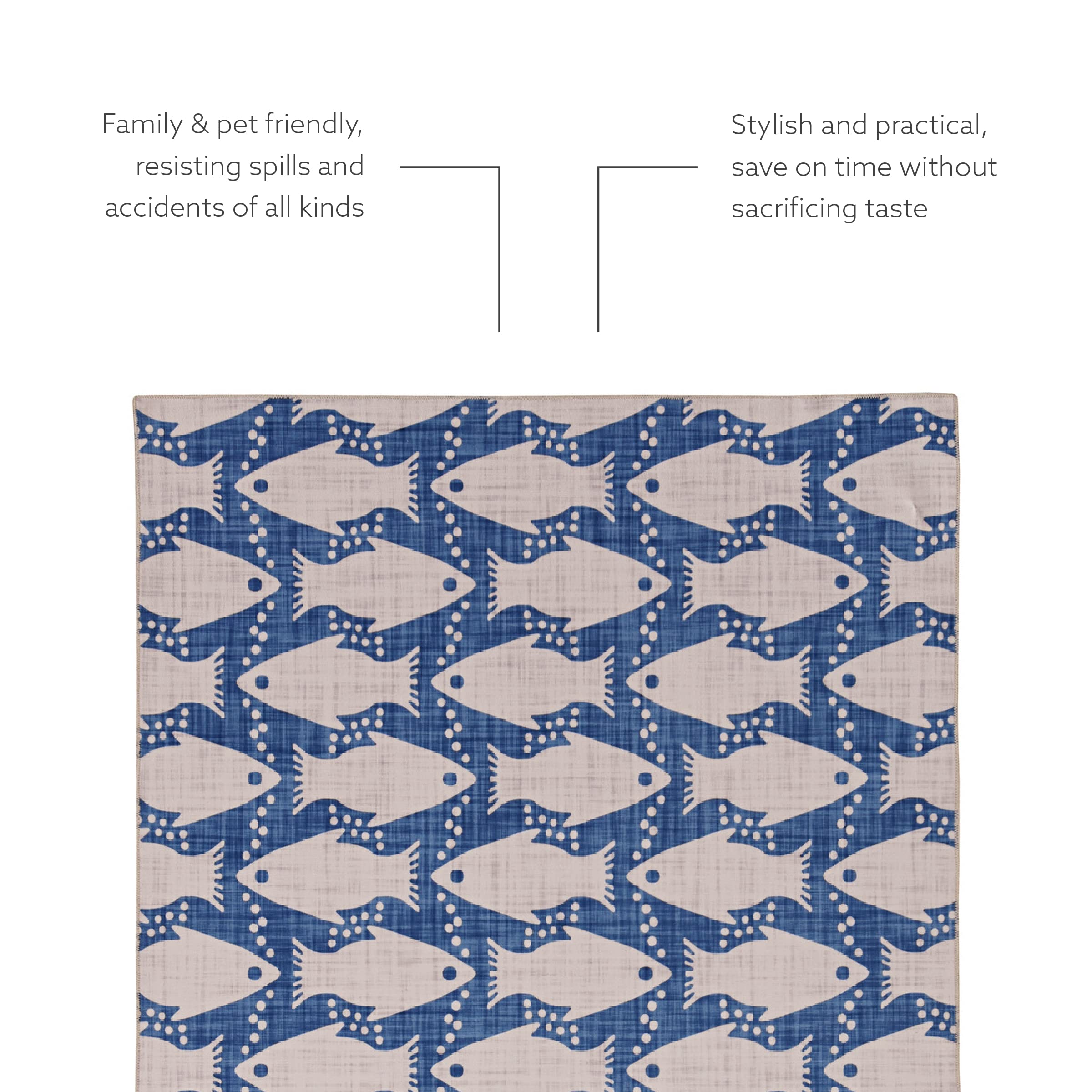 Linon The Anywhere Washable Rug Shayna Ivory/Blue 5' X 7' Area Rug - Soft & Durable Indoor/Outdoor Carpet for Living Room, Bedroom, Patio, or Office